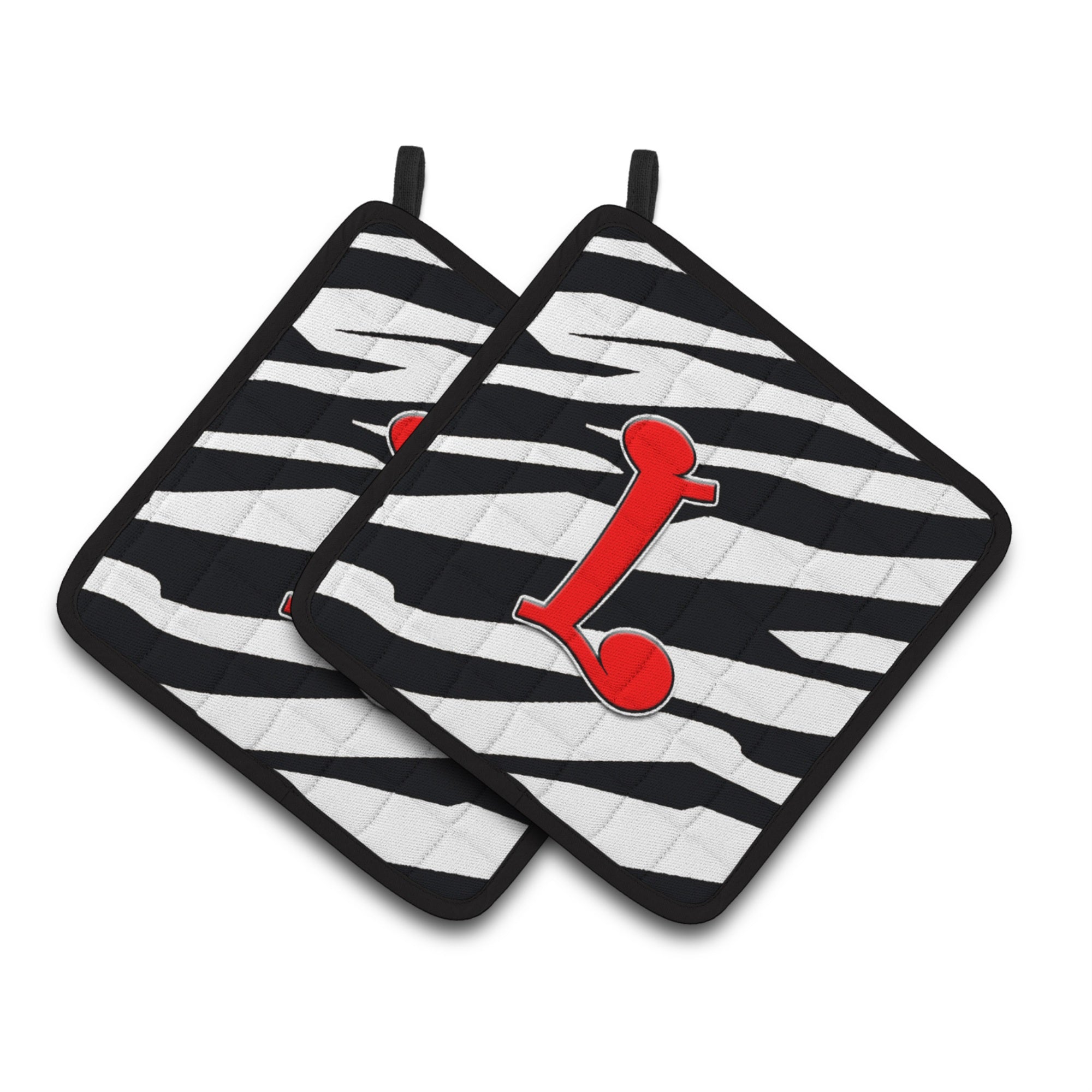 'Caroline'S Treasures Monogram Initial L Zebra Red Pair Of Pot Holders Cj1024-Lpthd, 7.5Hx7.5W, Multicolor''