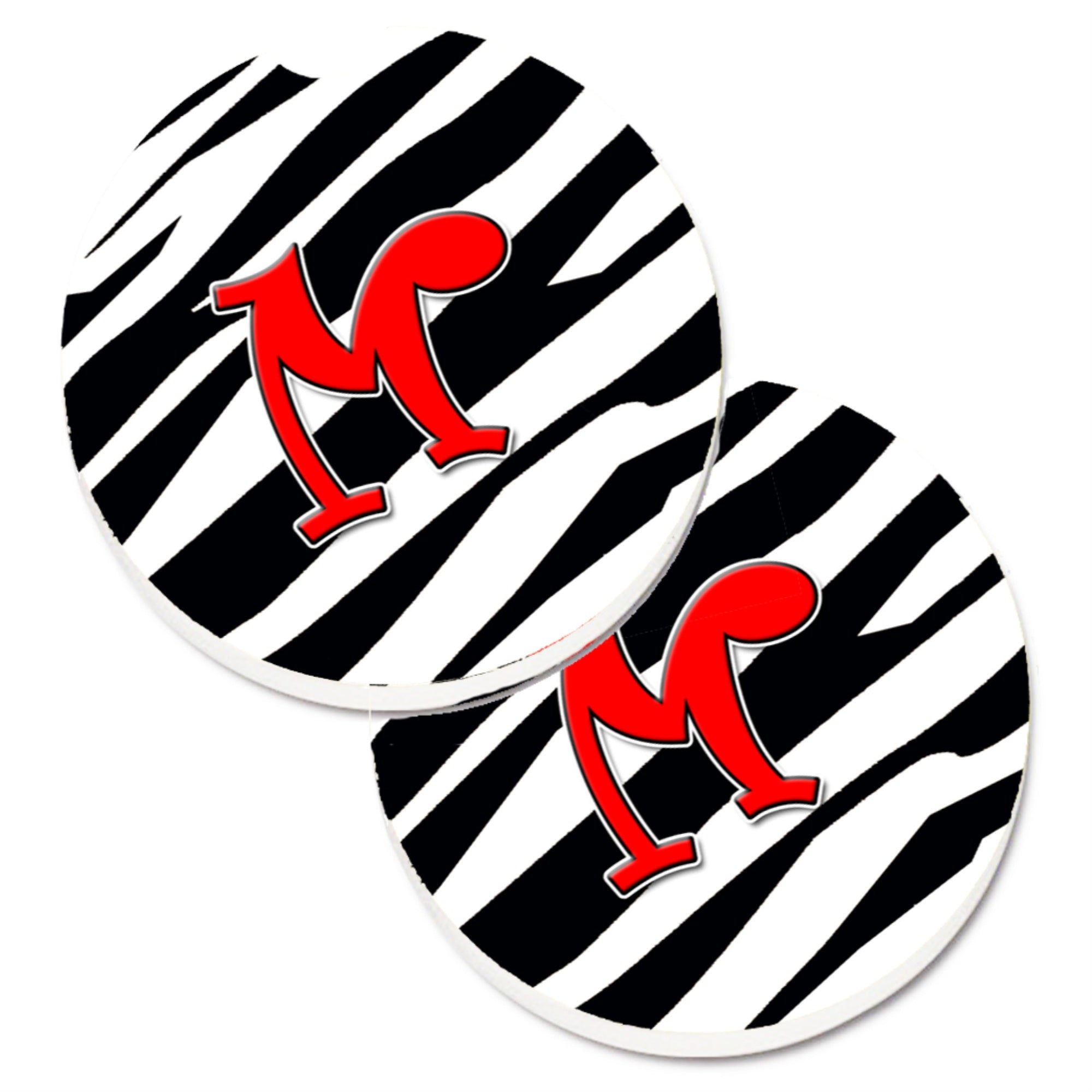 'Caroline'S Treasures Monogram Initial M Zebra Red Set Of 2 Cup Holder Car Coasters Cj1024-Mcarc, 2.56, Multicolor''