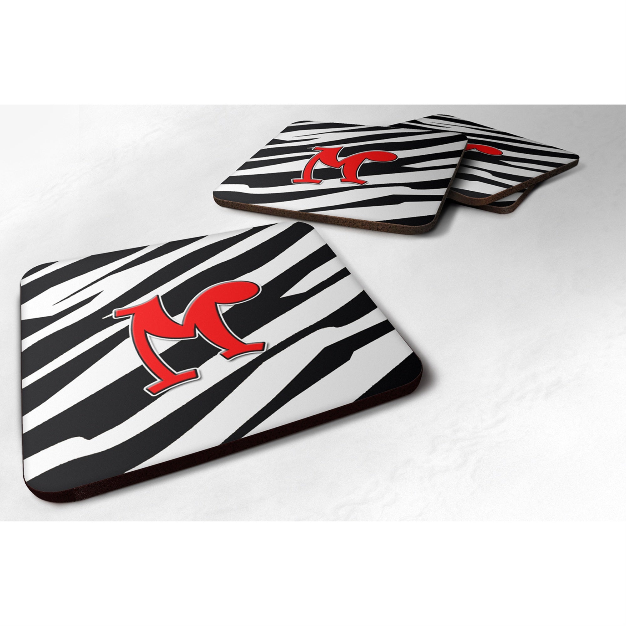 'Caroline'S Treasures Cj1024-Mfc Monogram-Zebra Red Foam Coasters (Set Of 4), Initial Letter M, 3.5'''' H X 3.5'''' W, Multicol