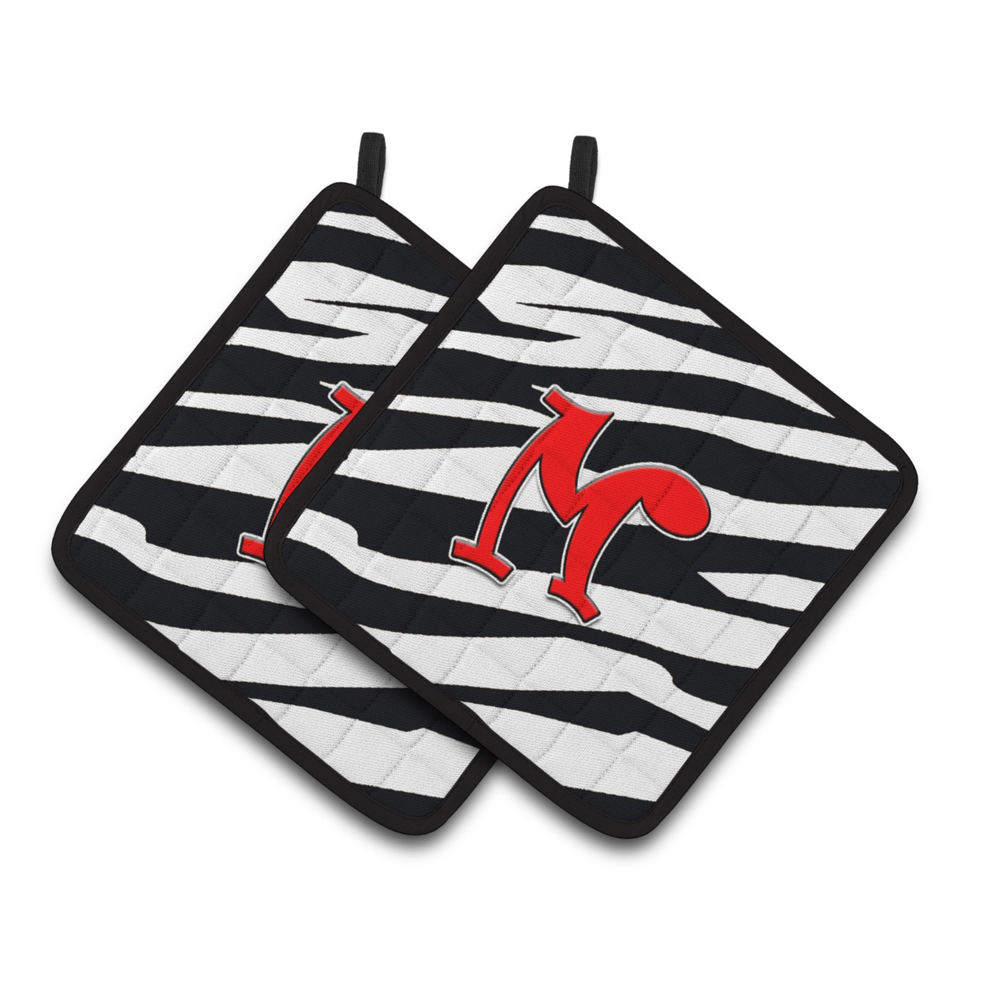 'Caroline'S Treasures Monogram Initial M Zebra Red Pair Of Pot Holders Cj1024-Mpthd, 7.5Hx7.5W, Multicolor''