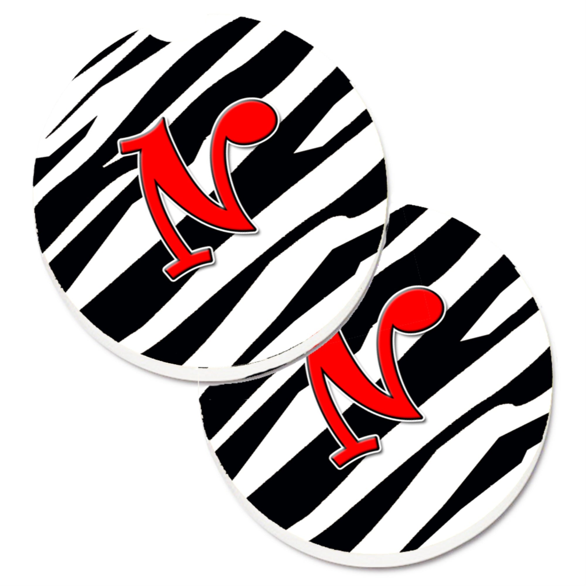 'Caroline'S Treasures Monogram Initial N Zebra Red Set Of 2 Cup Holder Car Coasters Cj1024-Ncarc, 2.56, Multicolor''