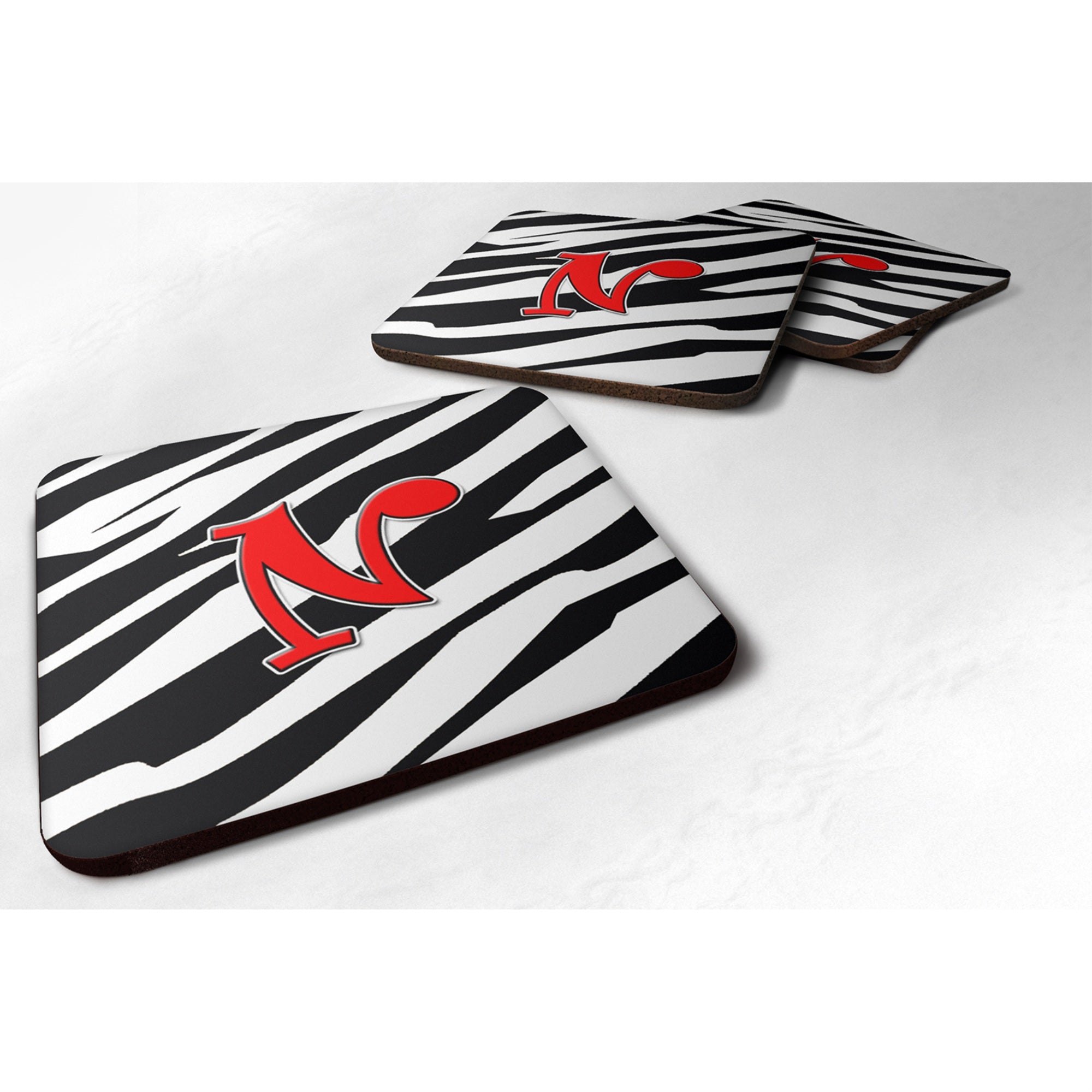 'Caroline'S Treasures Cj1024-Nfc Monogram-Zebra Red Foam Coasters (Set Of 4), Initial Letter N, 3.5'''' H X 3.5'''' W, Multicol
