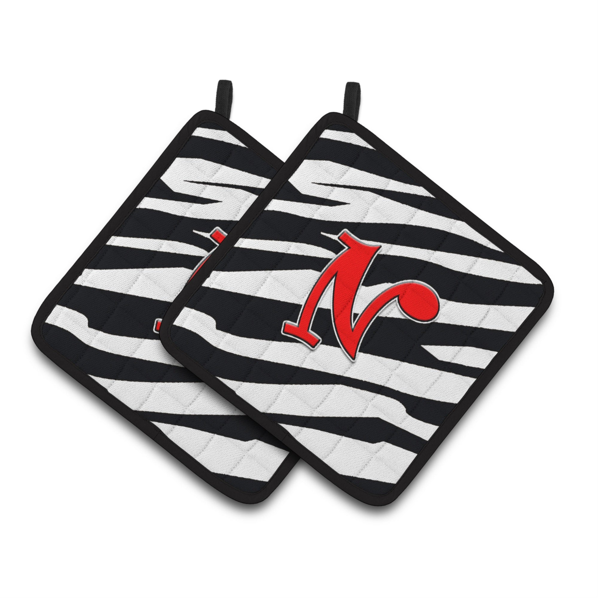 'Caroline'S Treasures Monogram Initial N Zebra Red Pair Of Pot Holders Cj1024-Npthd, 7.5Hx7.5W, Multicolor''
