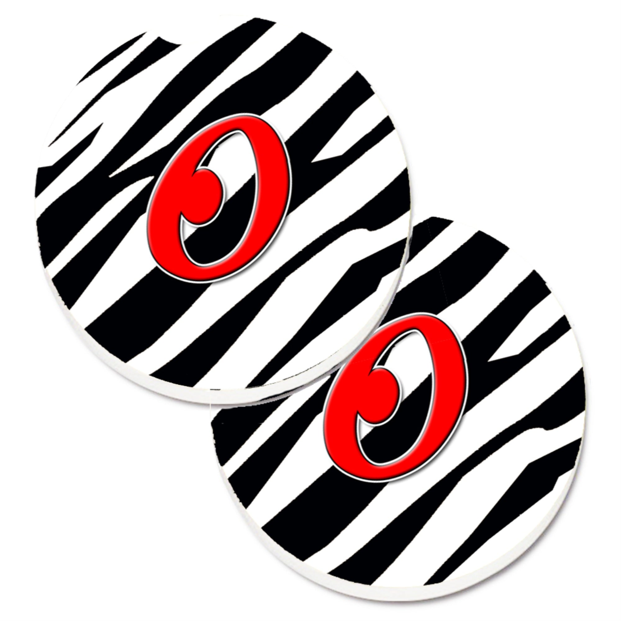 'Caroline'S Treasures Monogram Initial O Zebra Red Set Of 2 Cup Holder Car Coasters Cj1024-Ocarc, 2.56, Multicolor''