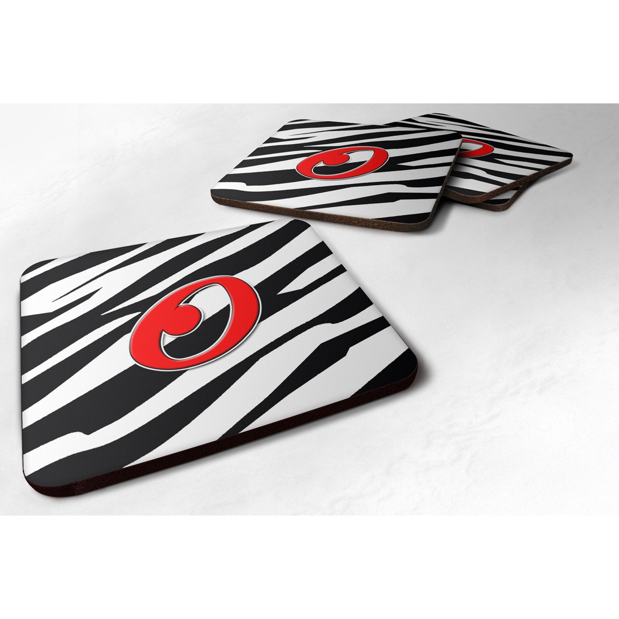 'Caroline'S Treasures Cj1024-Ofc Monogram-Zebra Red Foam Coasters (Set Of 4), Initial Letter O, 3.5'''' H X 3.5'''' W, Multicol