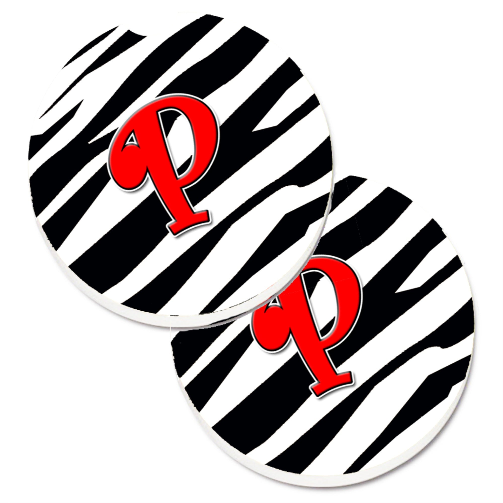 'Caroline'S Treasures Monogram Initial P Zebra Red Set Of 2 Cup Holder Car Coasters Cj1024-Pcarc, 2.56, Multicolor''