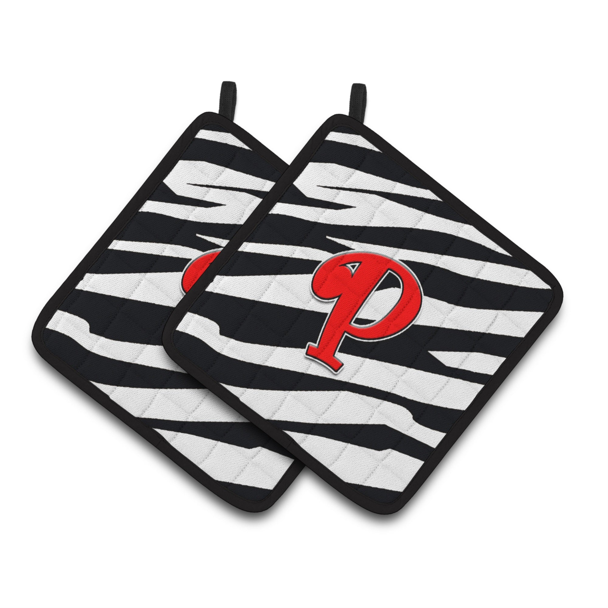 'Caroline'S Treasures Monogram Initial P Zebra Red Pair Of Pot Holders Cj1024-Ppthd, 7.5Hx7.5W, Multicolor''