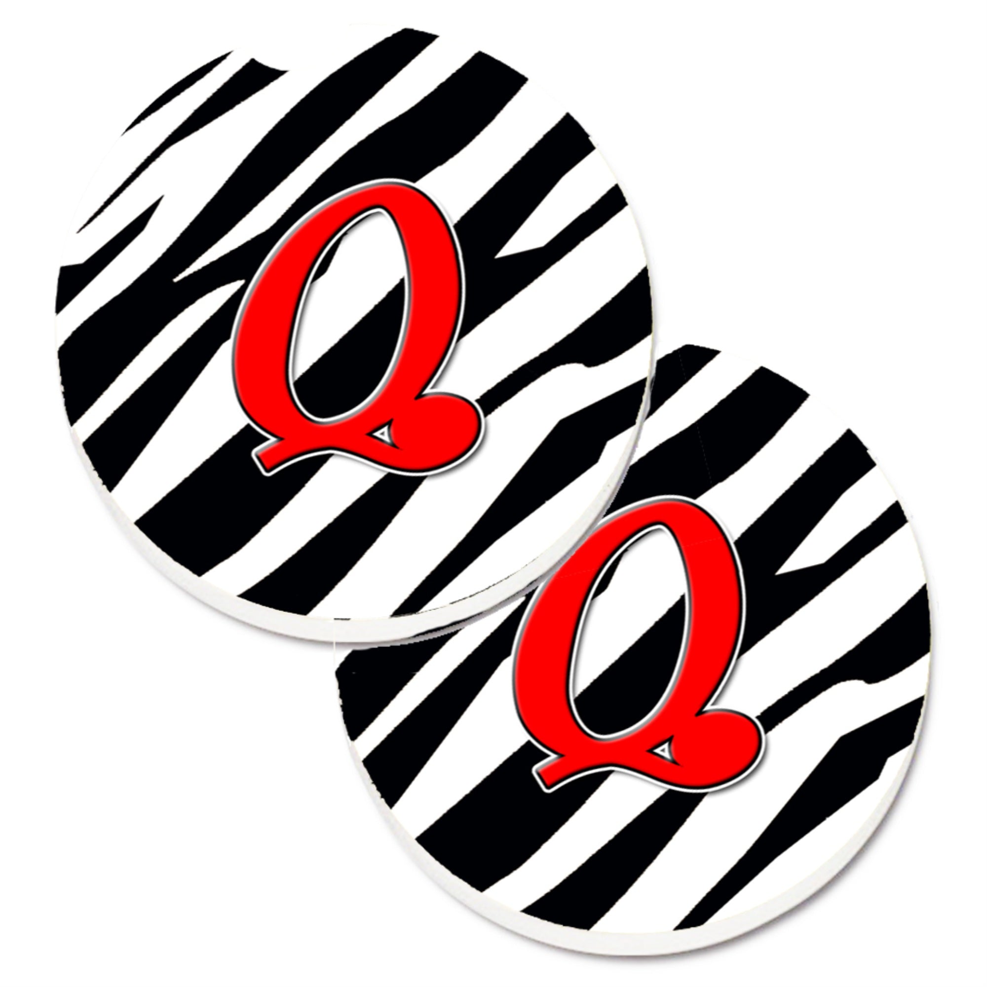 'Caroline'S Treasures Monogram Initial Q Zebra Red Set Of 2 Cup Holder Car Coasters Cj1024-Qcarc, 2.56, Multicolor''