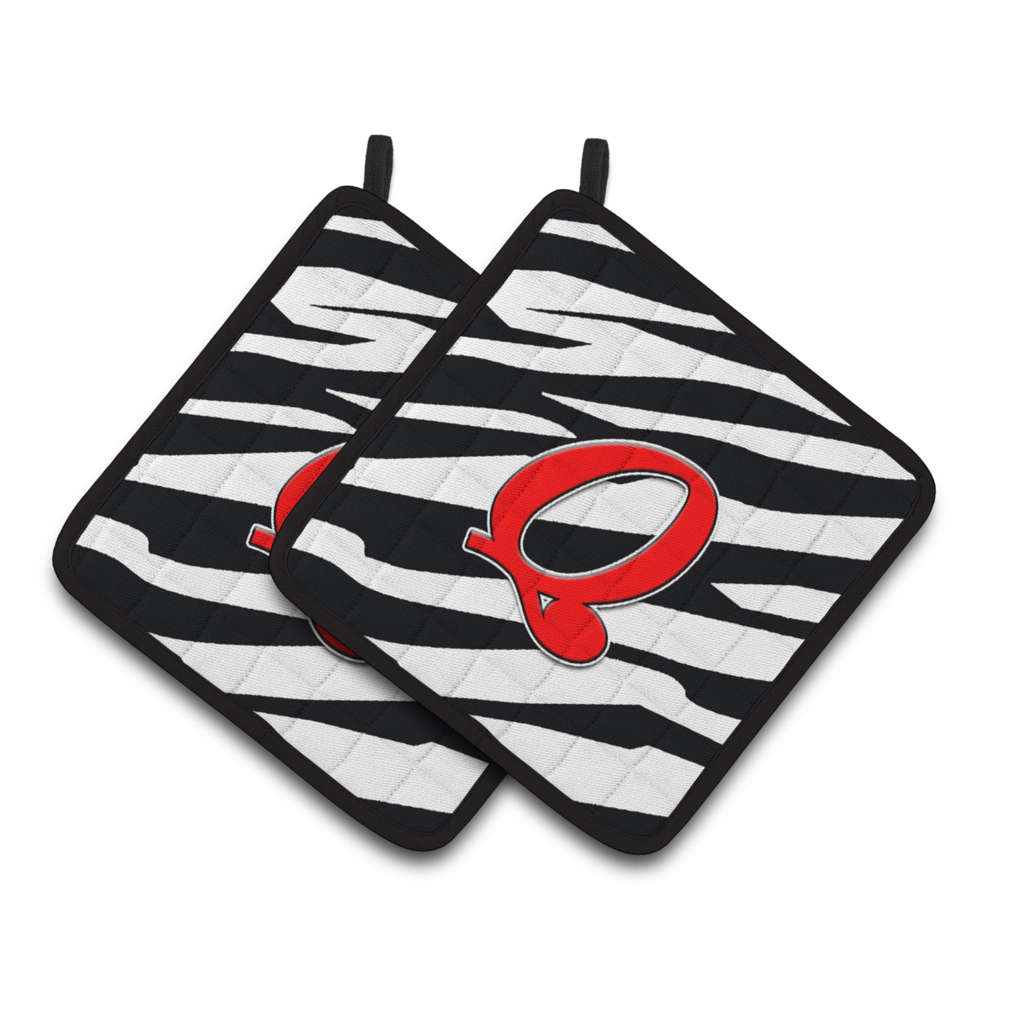 'Caroline'S Treasures Monogram Initial Q Zebra Red Pair Of Pot Holders Cj1024-Qpthd, 7.5Hx7.5W, Multicolor''