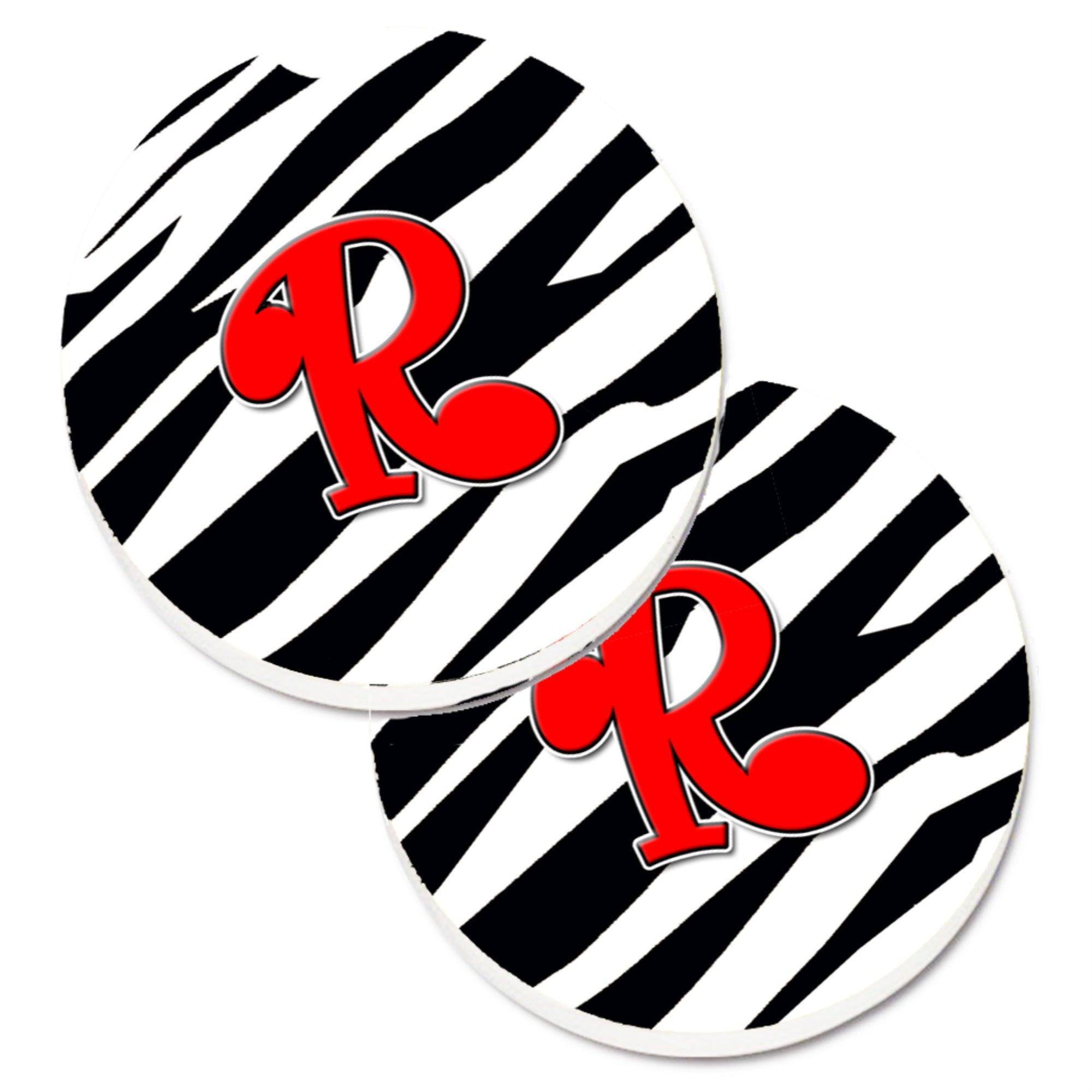 'Caroline'S Treasures Monogram Initial R Zebra Red Set Of 2 Cup Holder Car Coasters Cj1024-Rcarc, 2.56, Multicolor''