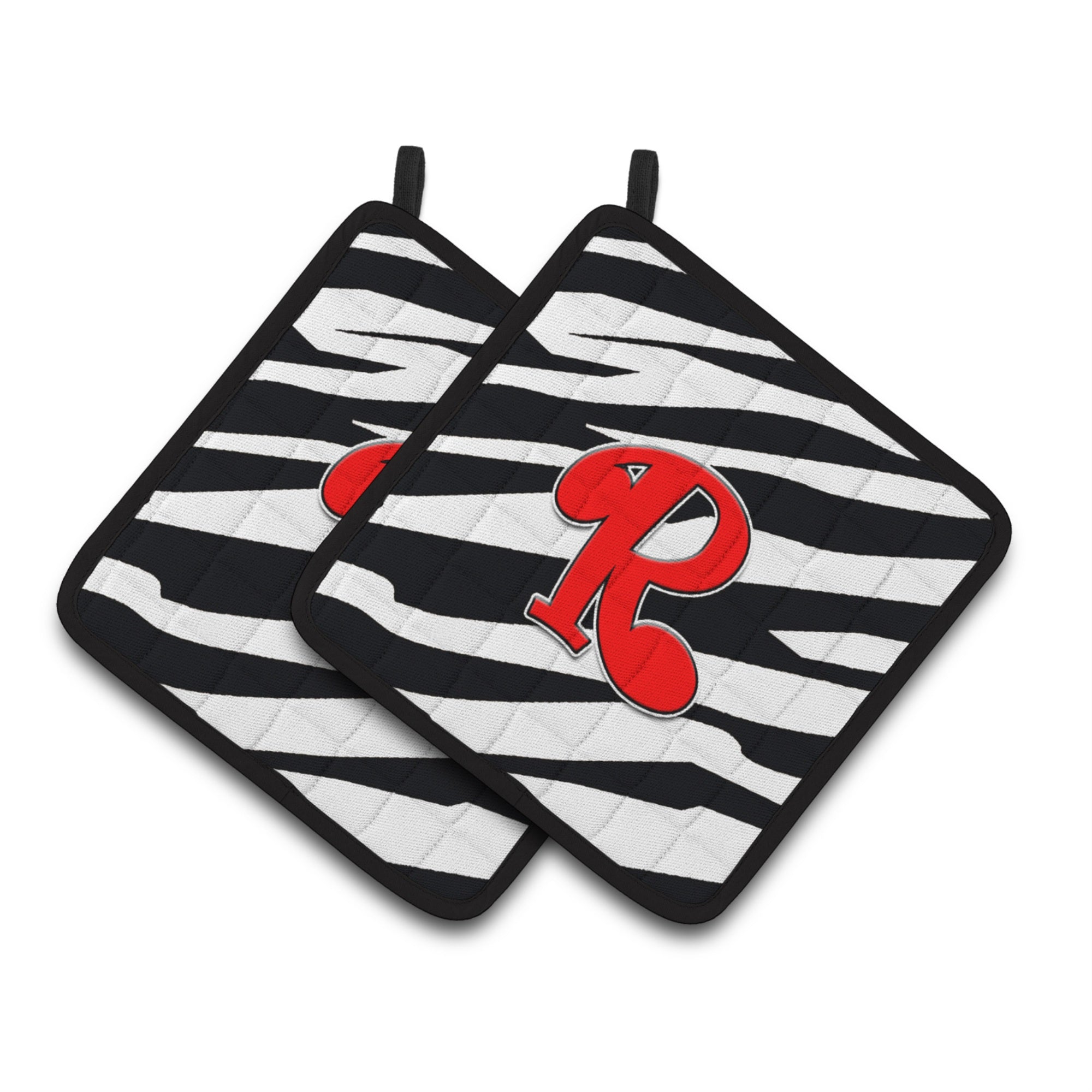 'Caroline'S Treasures Monogram Initial R Zebra Red Pair Of Pot Holders Cj1024-Rpthd, 7.5Hx7.5W, Multicolor''