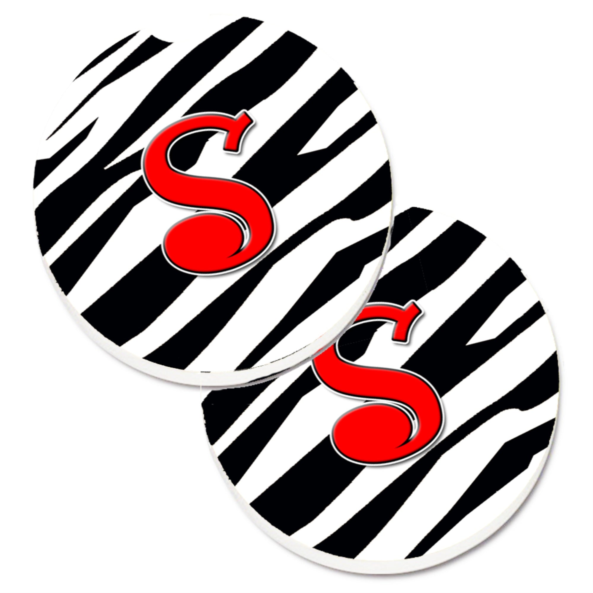 'Caroline'S Treasures Monogram Initial S Zebra Red Set Of 2 Cup Holder Car Coasters Cj1024-Scarc, 2.56, Multicolor''