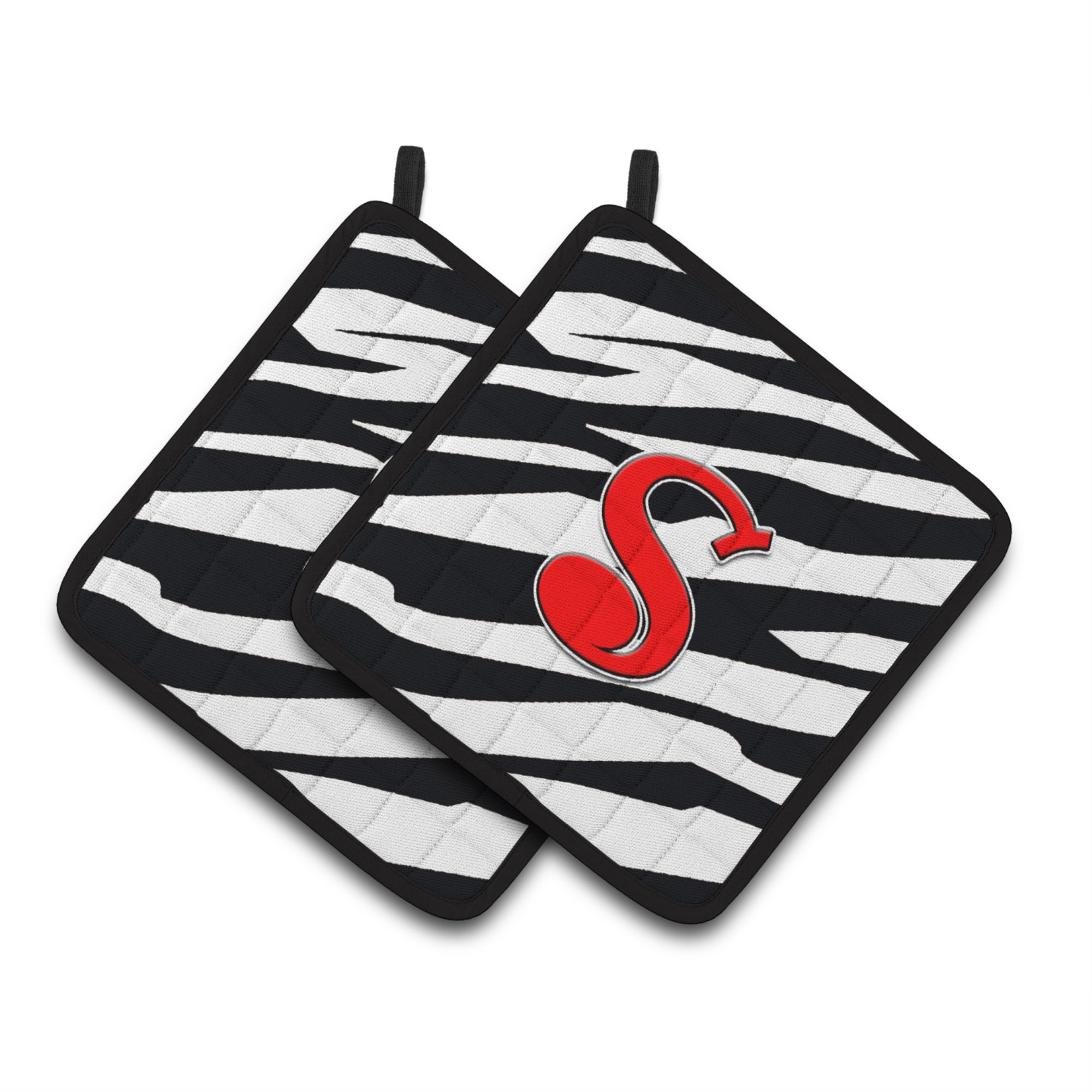 'Caroline'S Treasures Monogram Initial S Zebra Red Pair Of Pot Holders Cj1024-Spthd, 7.5Hx7.5W, Multicolor''