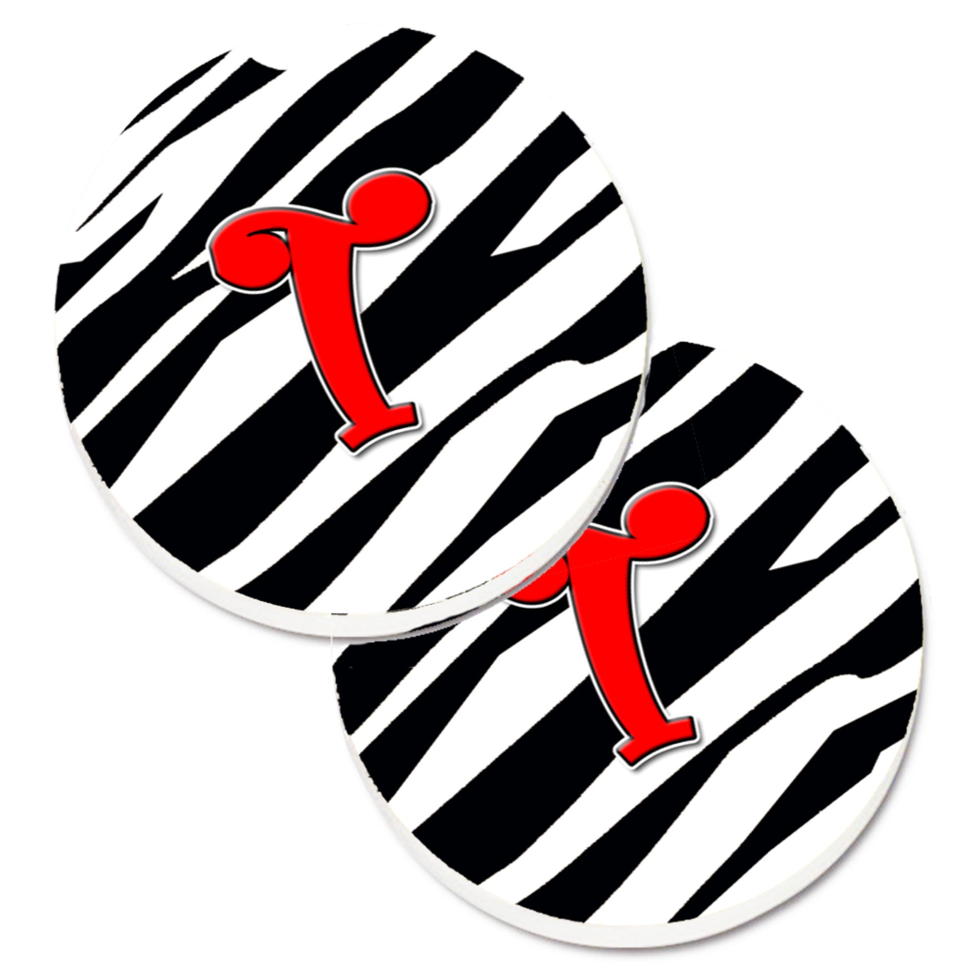 'Caroline'S Treasures Monogram Initial T Zebra Red Set Of 2 Cup Holder Car Coasters Cj1024-Tcarc, 2.56, Multicolor''