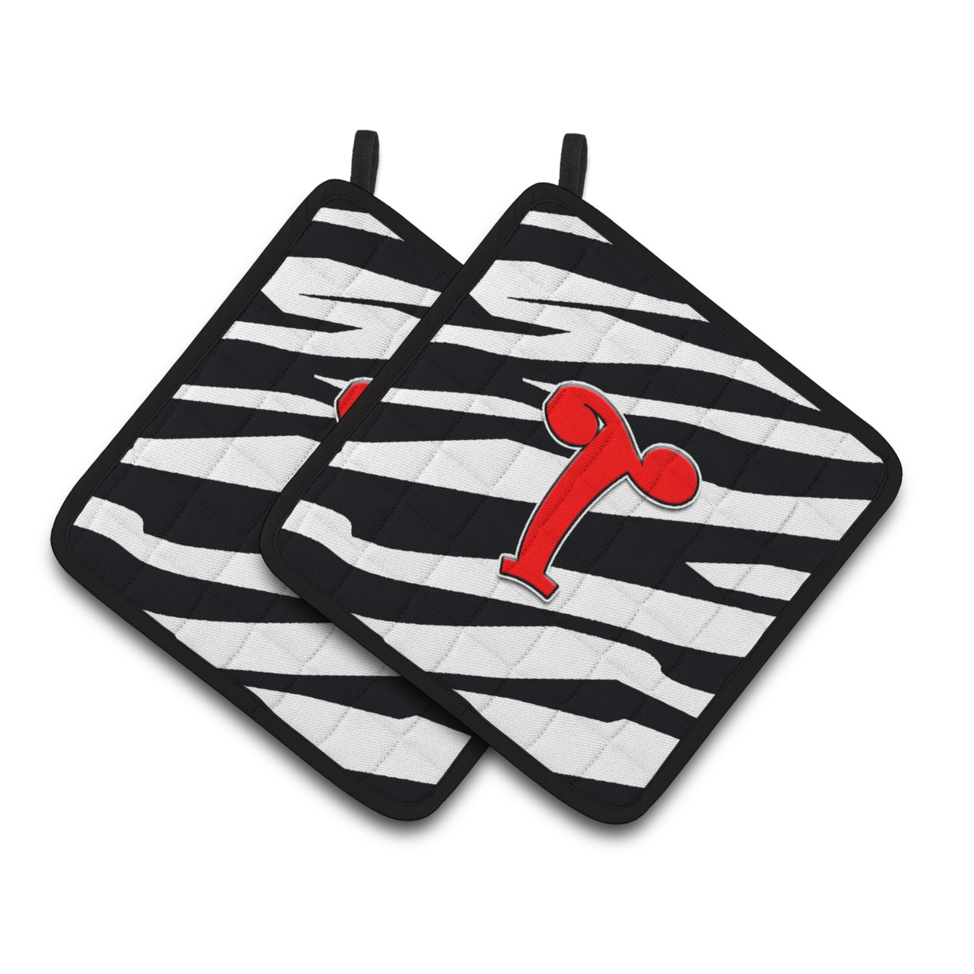 'Caroline'S Treasures Monogram Initial T Zebra Red Pair Of Pot Holders Cj1024-Tpthd, 7.5Hx7.5W, Multicolor''