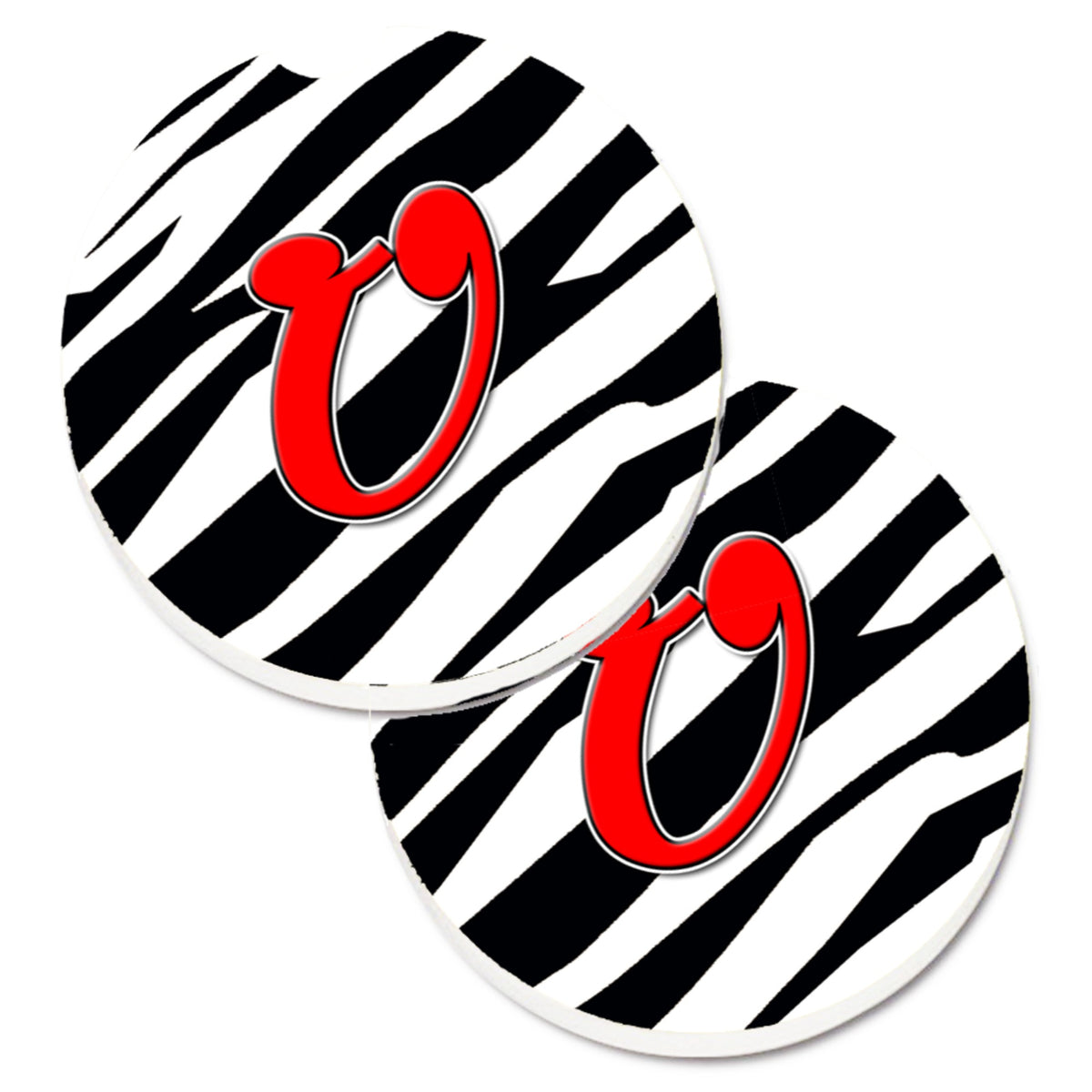 'Caroline'S Treasures Monogram Initial U Zebra Red Set Of 2 Cup Holder Car Coasters Cj1024-Ucarc, 2.56, Multicolor''