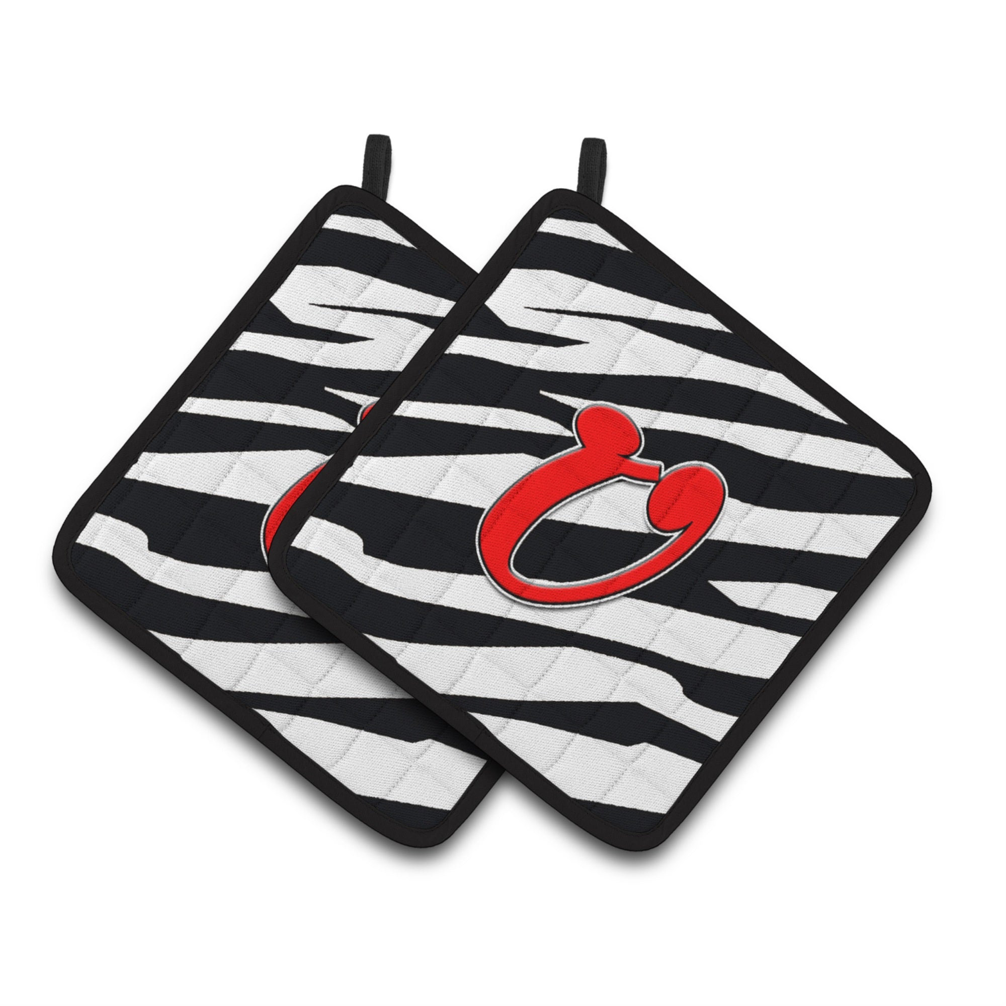 'Caroline'S Treasures Monogram Initial U Zebra Red Pair Of Pot Holders Cj1024-Upthd, 7.5Hx7.5W, Multicolor''