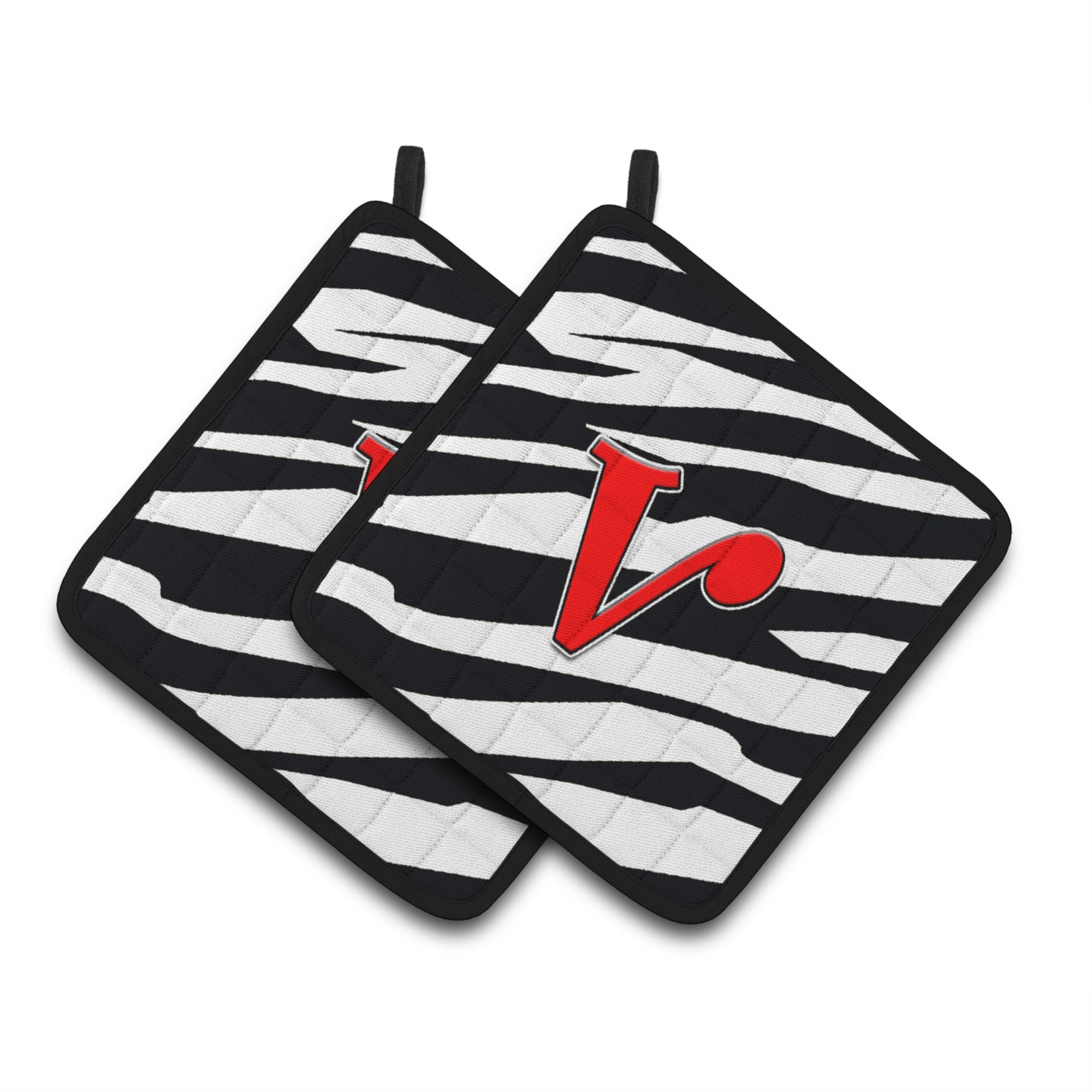 'Caroline'S Treasures Monogram Initial V Zebra Red Pair Of Pot Holders Cj1024-Vpthd, 7.5Hx7.5W, Multicolor''