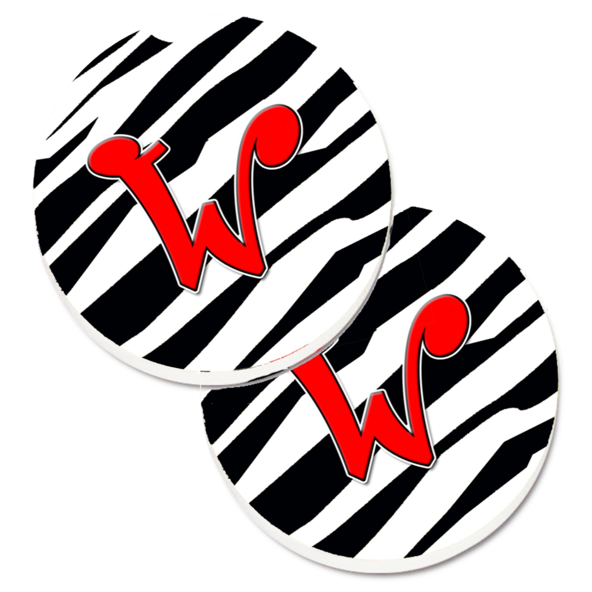 'Caroline'S Treasures Monogram Initial W Zebra Red Set Of 2 Cup Holder Car Coasters Cj1024-Wcarc, 2.56, Multicolor''