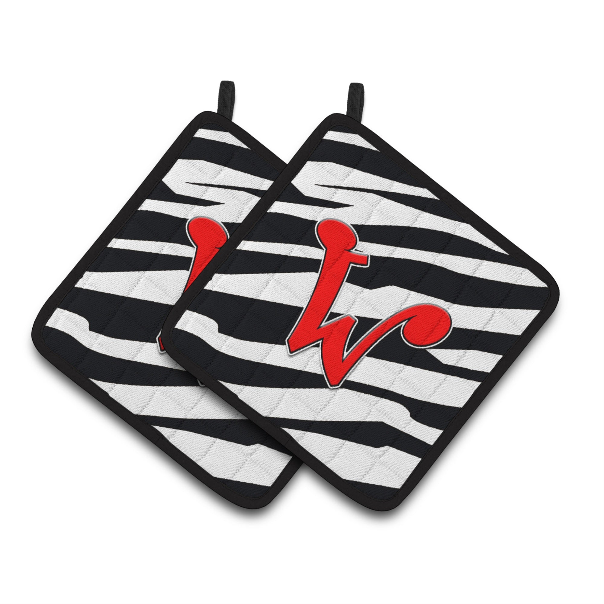 'Caroline'S Treasures Monogram Initial W Zebra Red Pair Of Pot Holders Cj1024-Wpthd, 7.5Hx7.5W, Multicolor''
