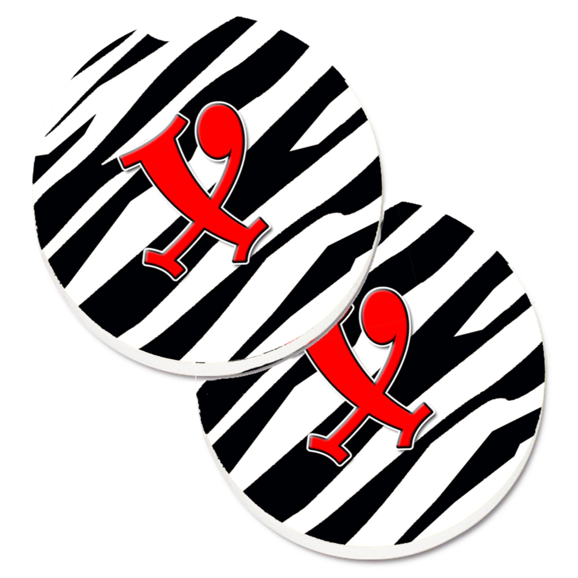 'Caroline'S Treasures Monogram Initial X Zebra Red Set Of 2 Cup Holder Car Coasters Cj1024-Xcarc, 2.56, Multicolor''