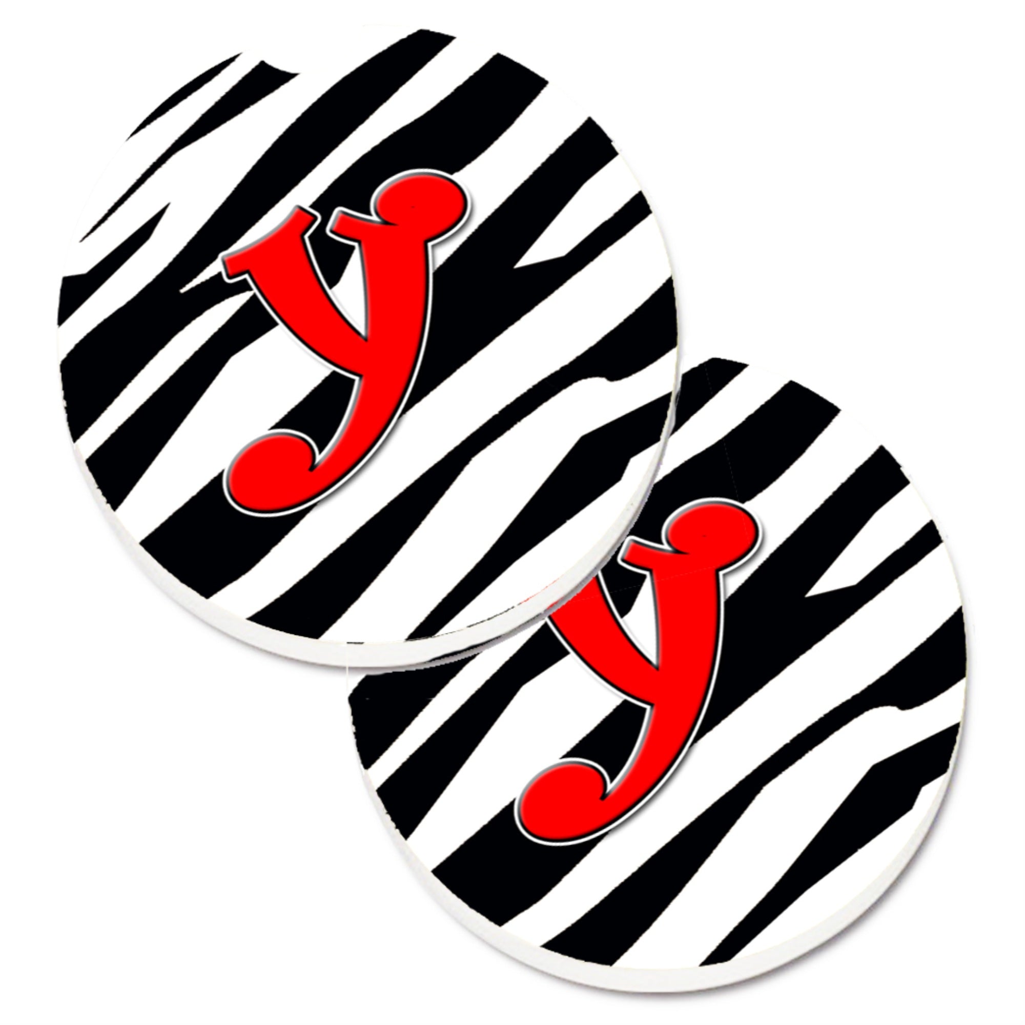 'Caroline'S Treasures Monogram Initial Y Zebra Red Set Of 2 Cup Holder Car Coasters Cj1024-Ycarc, 2.56, Multicolor''