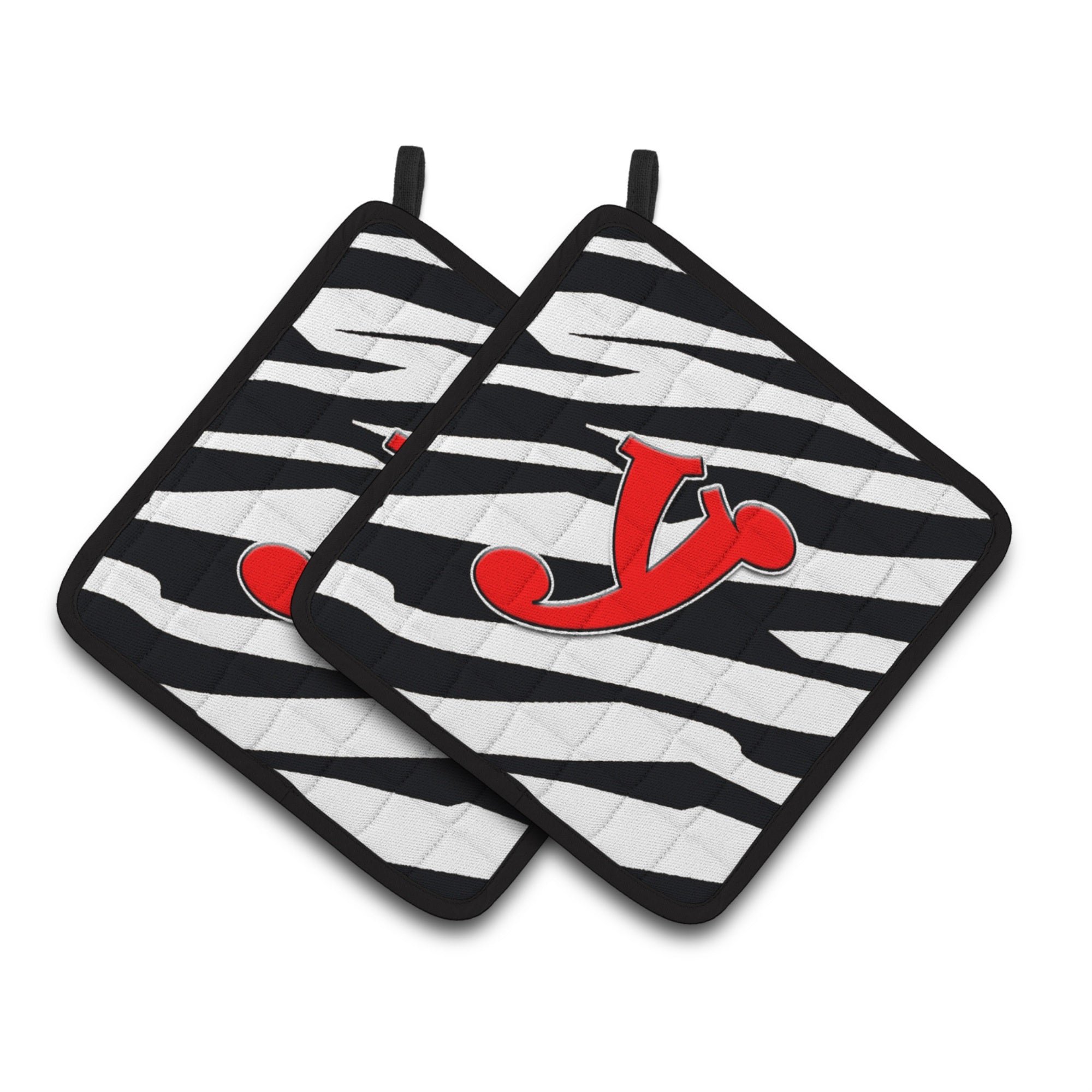 'Caroline'S Treasures Monogram Initial Y Zebra Red Pair Of Pot Holders Cj1024-Ypthd, 7.5Hx7.5W, Multicolor''