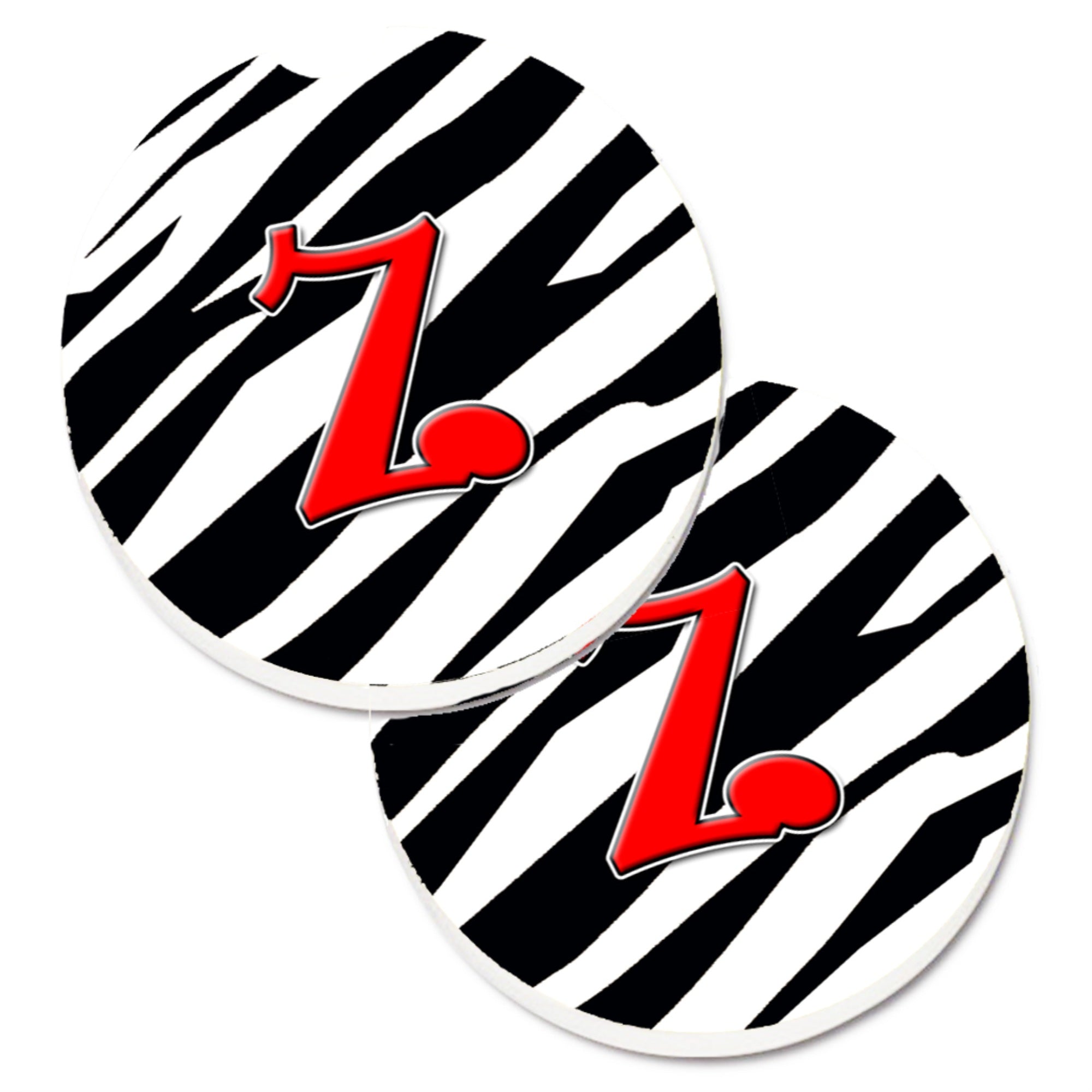 'Caroline'S Treasures Monogram Initial Z Zebra Red Set Of 2 Cup Holder Car Coasters Cj1024-Zcarc, 2.56, Multicolor''