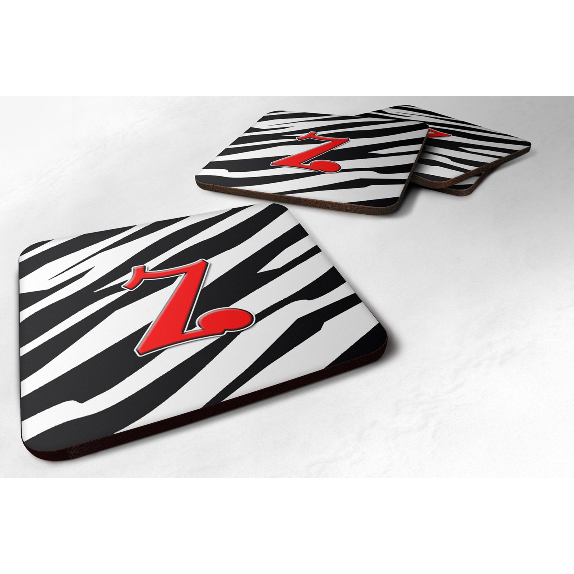 'Caroline'S Treasures Cj1024-Zfc Monogram-Zebra Red Foam Coasters (Set Of 4), Initial Letter Z, 3.5'''' H X 3.5'''' W, Multicol