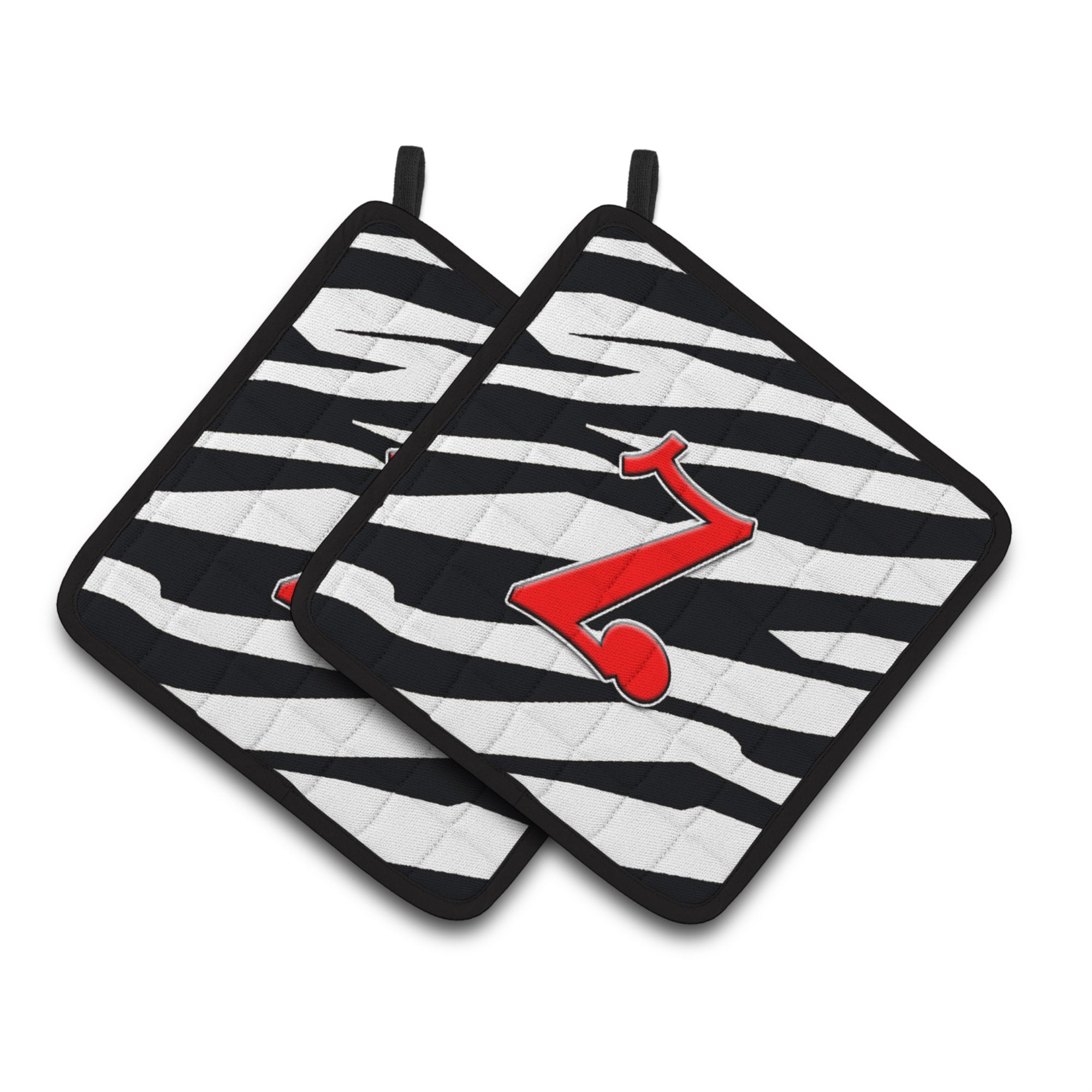'Caroline'S Treasures Monogram Initial Z Zebra Red Pair Of Pot Holders Cj1024-Zpthd, 7.5Hx7.5W, Multicolor''