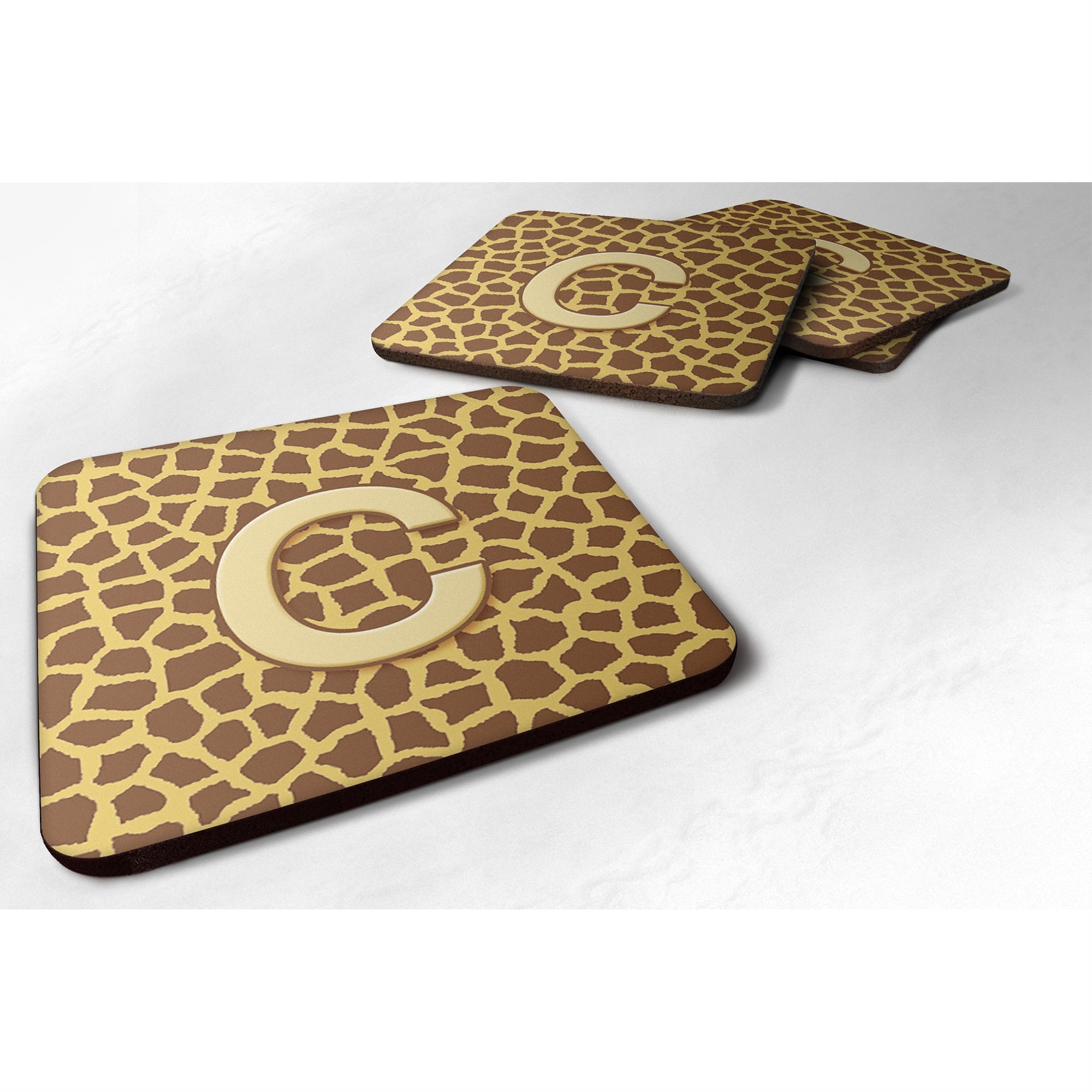 'Caroline'S Treasures Cj1025-Cfc Monogram-Giraffe Foam Coasters (Set Of 4), Initial Letter C, 3.5'''' H X 3.5'''' W, Multicolor