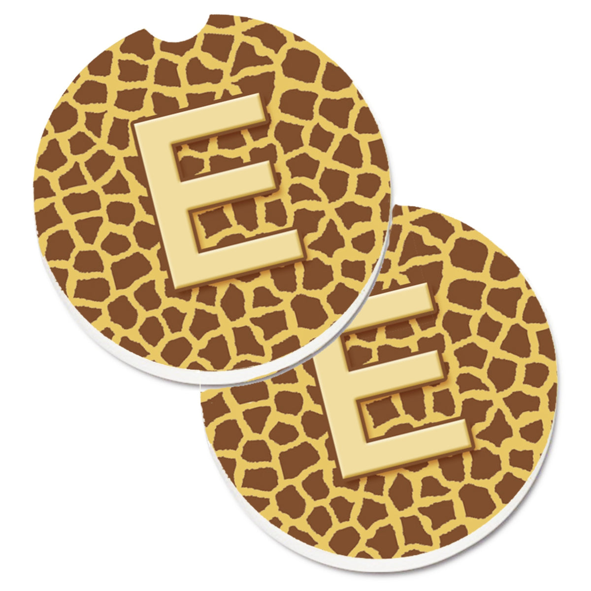 'Caroline'S Treasures Monogram Initial E Giraffe Set Of 2 Cup Holder Car Coasters Cj1025-Ecarc, 2.56, Multicolor''