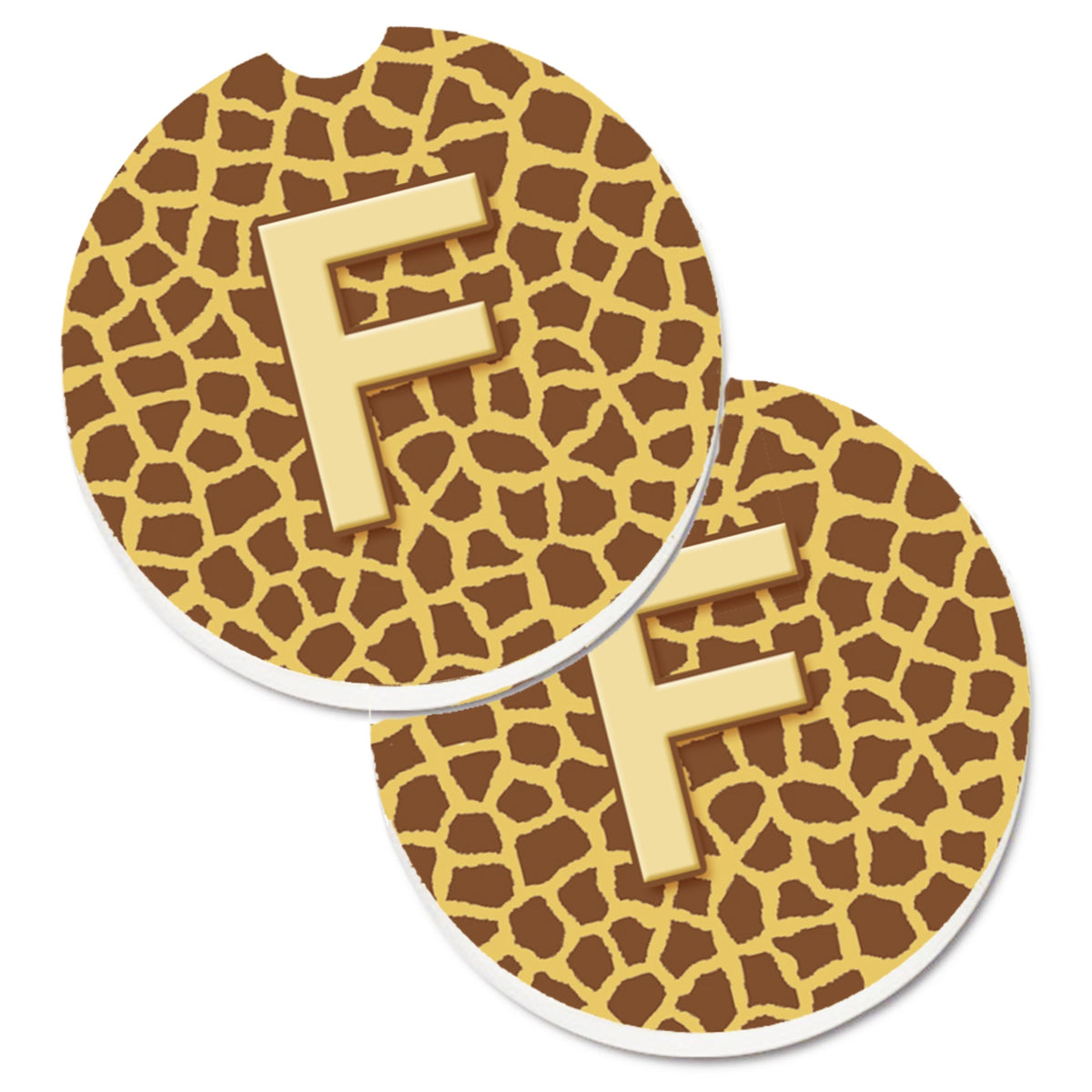 'Caroline'S Treasures Monogram Initial F Giraffe Set Of 2 Cup Holder Car Coasters Cj1025-Fcarc, 2.56, Multicolor''