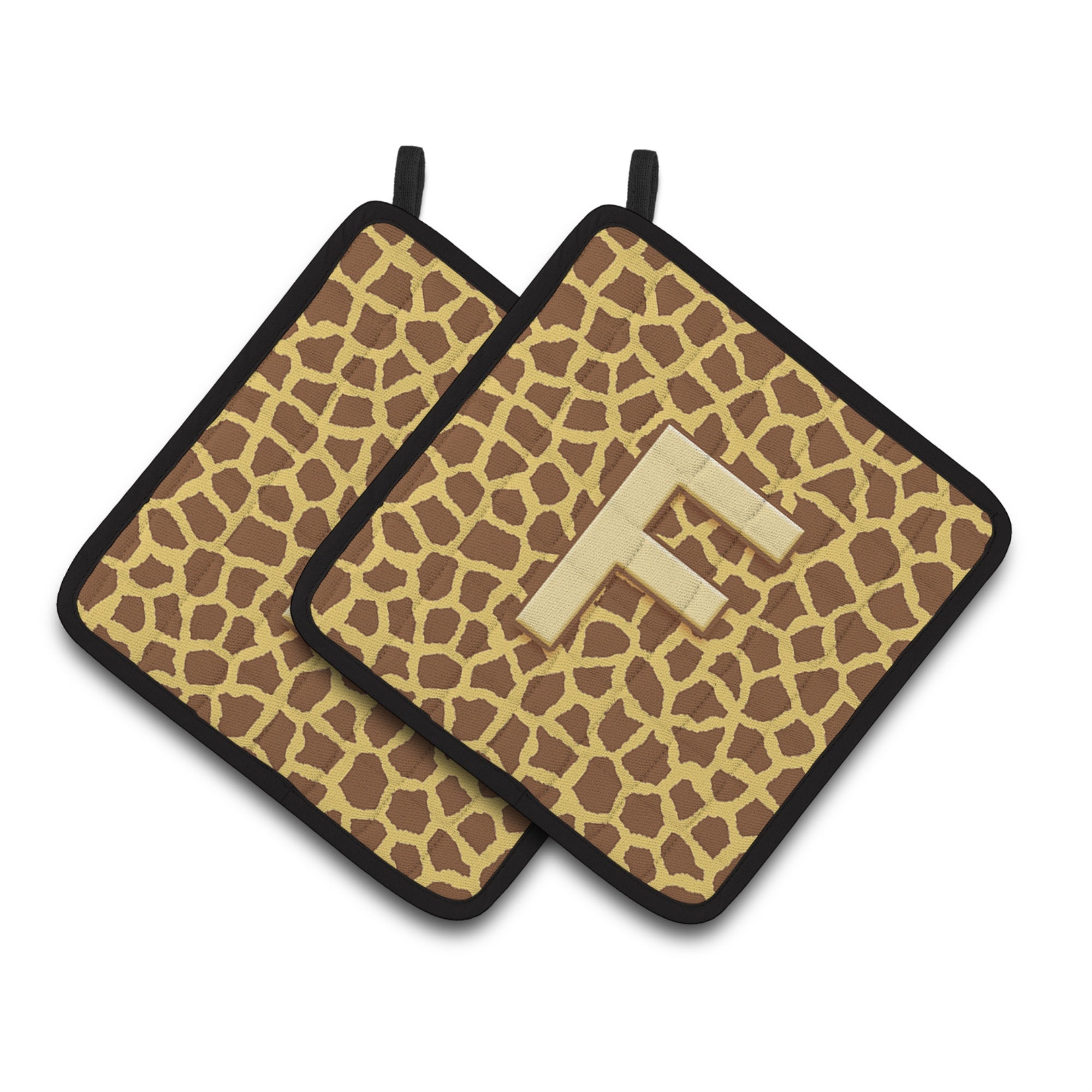 'Caroline'S Treasures Monogram Initial F Giraffe Pair Of Pot Holders Cj1025-Fpthd, 7.5Hx7.5W, Multicolor''