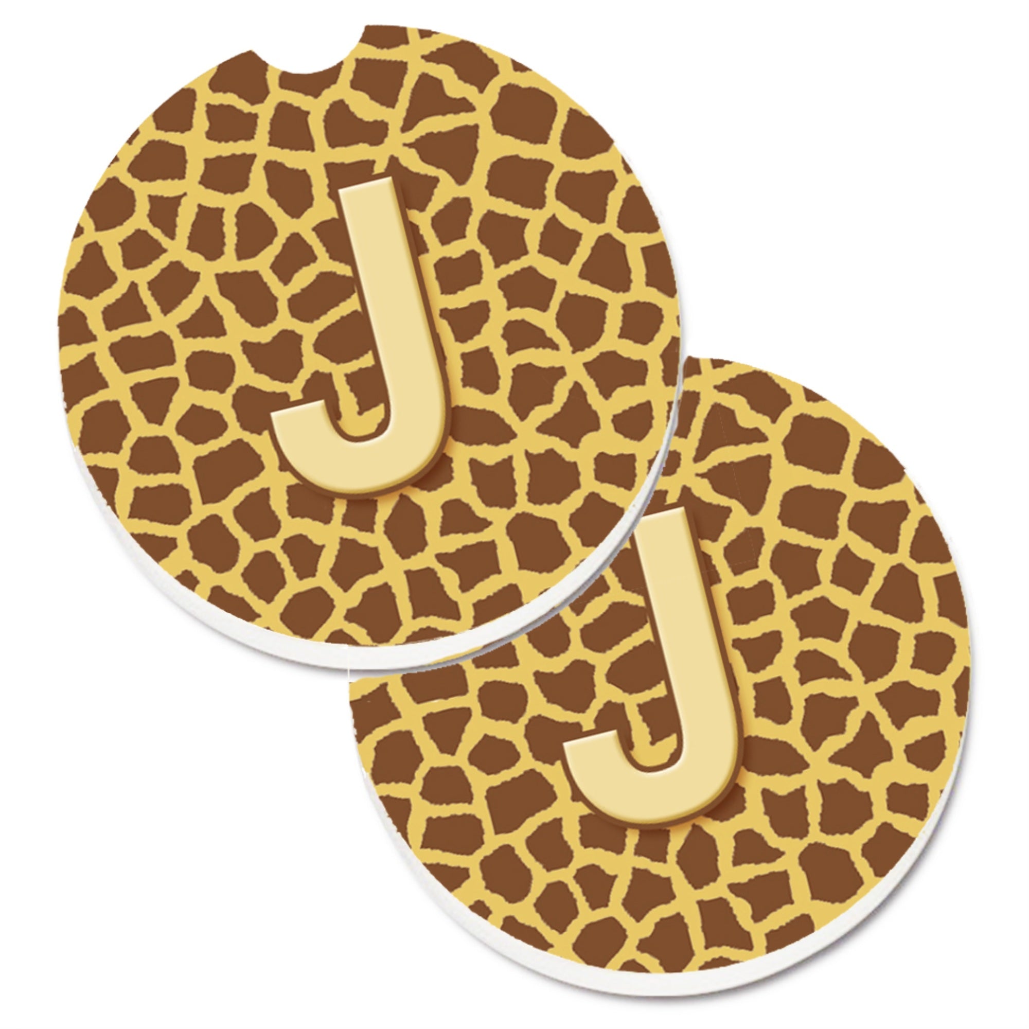 'Caroline'S Treasures Monogram Initial J Giraffe Set Of 2 Cup Holder Car Coasters Cj1025-Jcarc, 2.56, Multicolor''