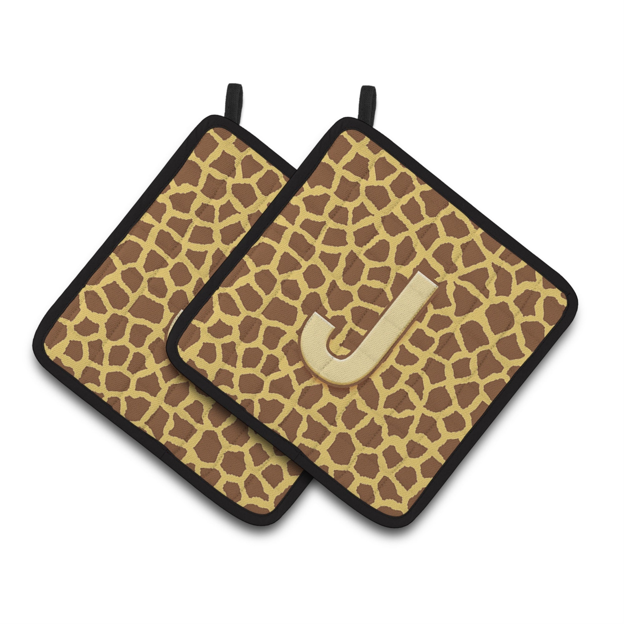 'Caroline'S Treasures Monogram Initial J Giraffe Pair Of Pot Holders Cj1025-Jpthd, 7.5Hx7.5W, Multicolor''