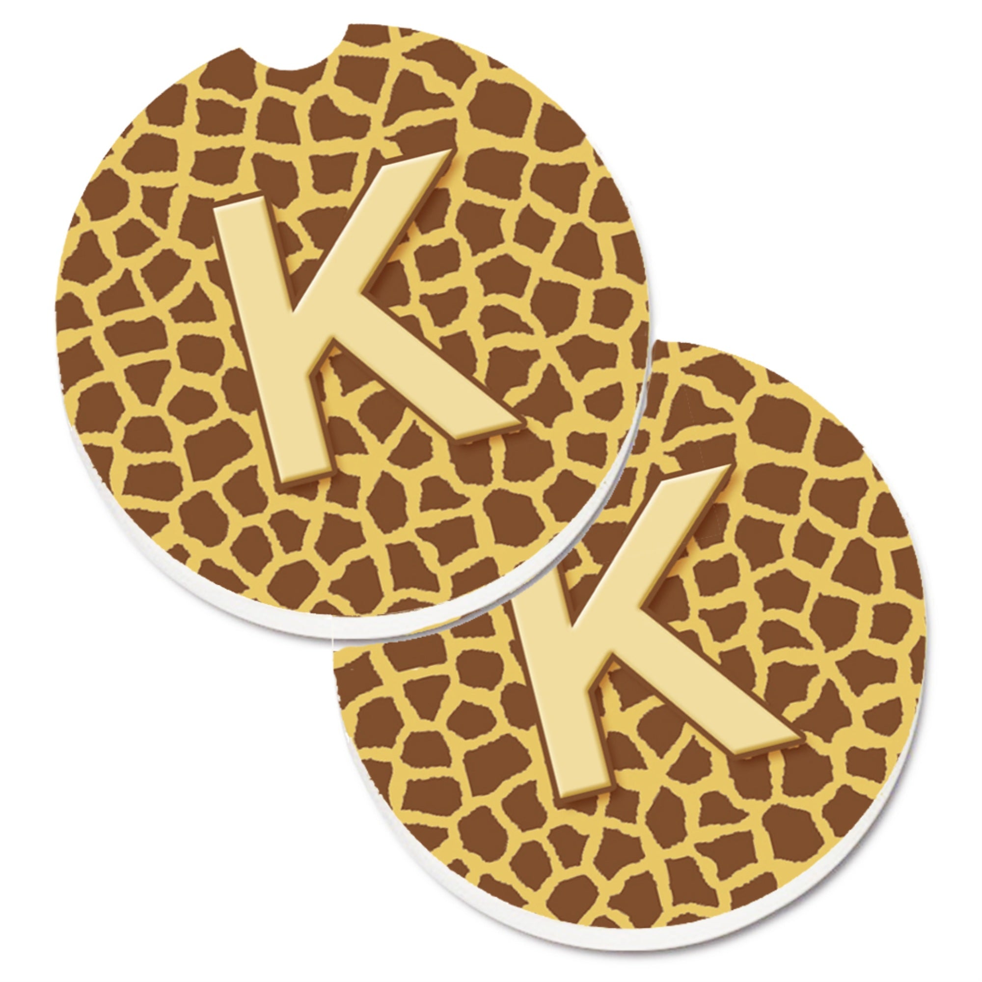 'Caroline'S Treasures Monogram Initial K Giraffe Set Of 2 Cup Holder Car Coasters Cj1025-Kcarc, 2.56, Multicolor''