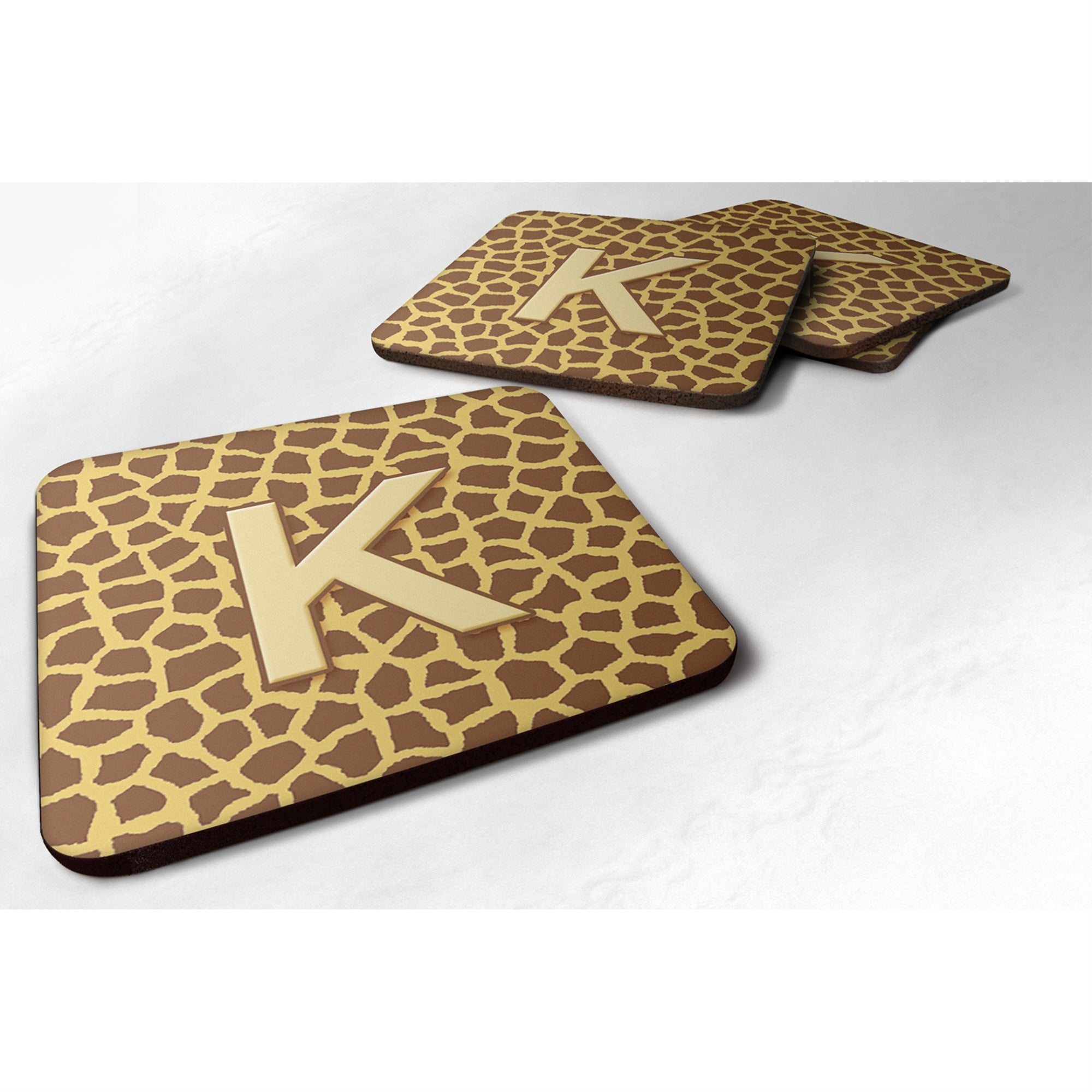 'Caroline'S Treasures Cj1025-Kfc Monogram-Giraffe Foam Coasters (Set Of 4), Initial Letter K, 3.5'''' H X 3.5'''' W, Multicolor