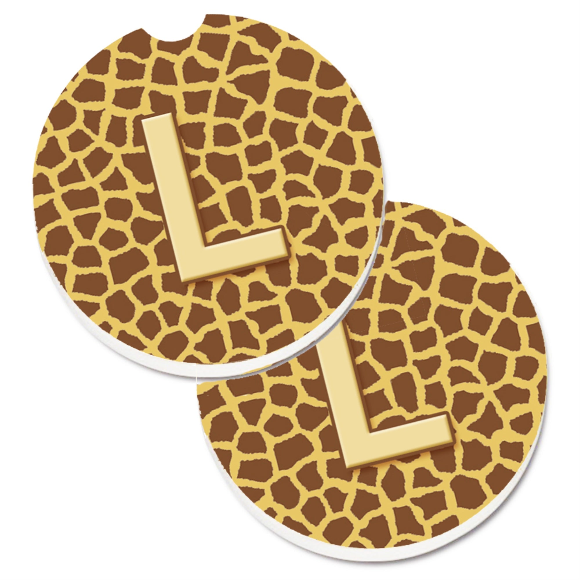'Caroline'S Treasures Monogram Initial L Giraffe Set Of 2 Cup Holder Car Coasters Cj1025-Lcarc, 2.56, Multicolor''