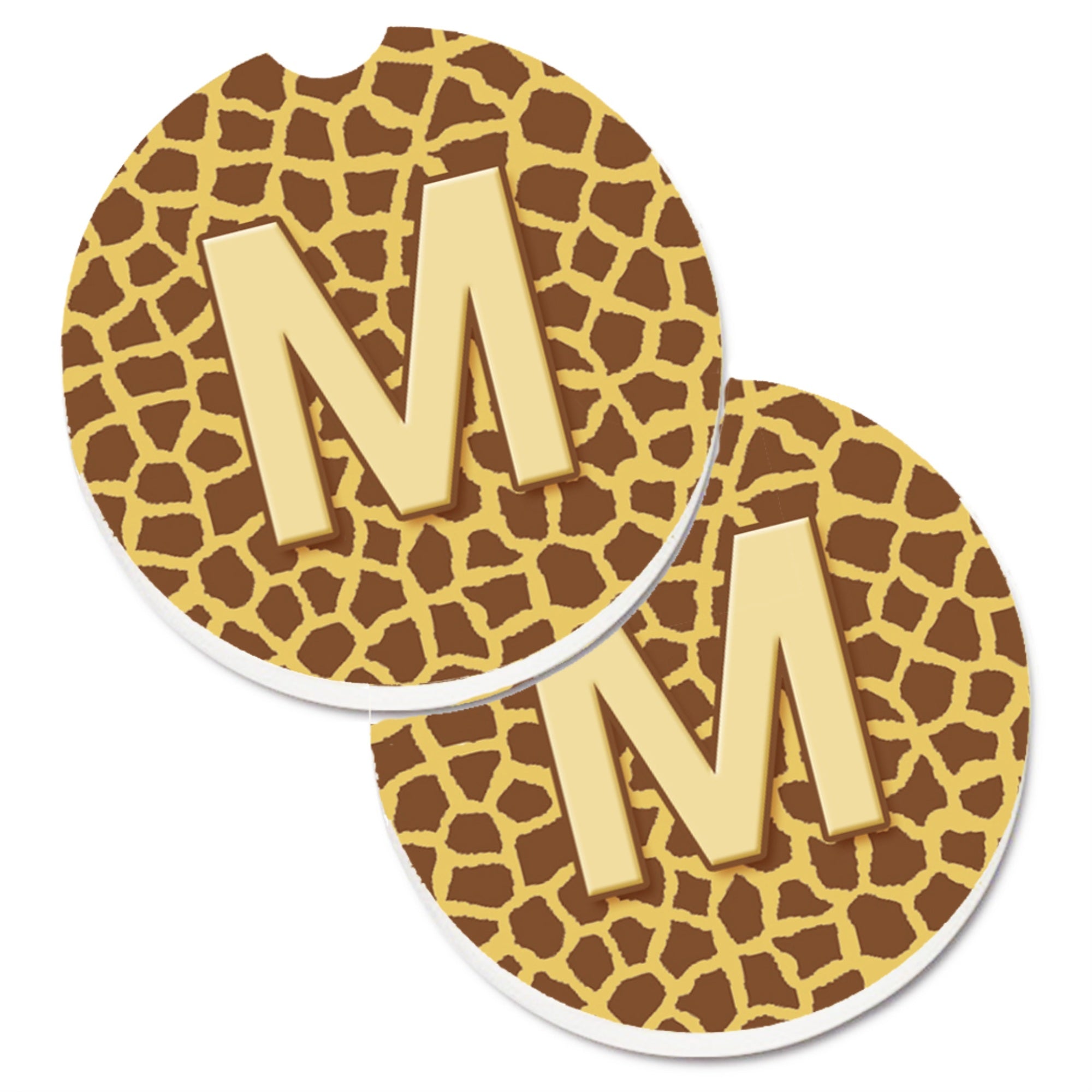 'Caroline'S Treasures Monogram Initial M Giraffe Set Of 2 Cup Holder Car Coasters Cj1025-Mcarc, 2.56, Multicolor''