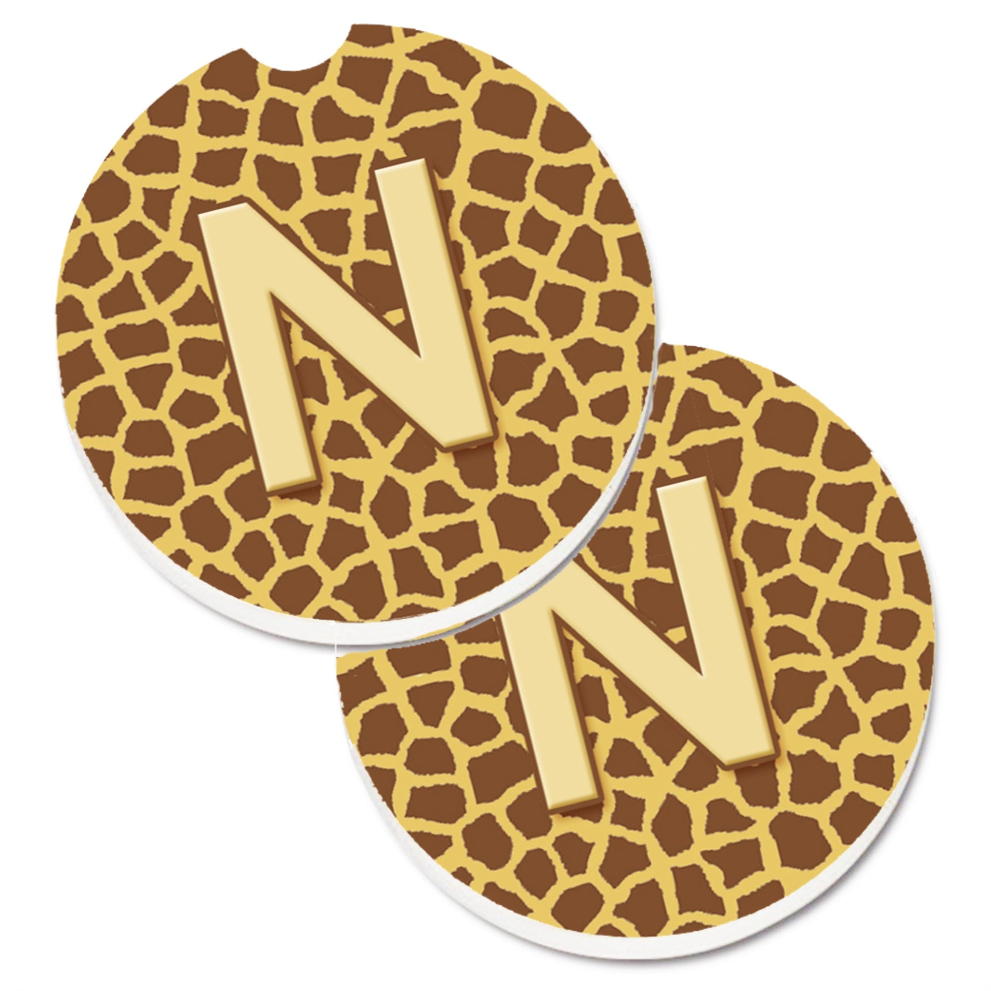 'Caroline'S Treasures Monogram Initial N Giraffe Set Of 2 Cup Holder Car Coasters Cj1025-Ncarc, 2.56, Multicolor''