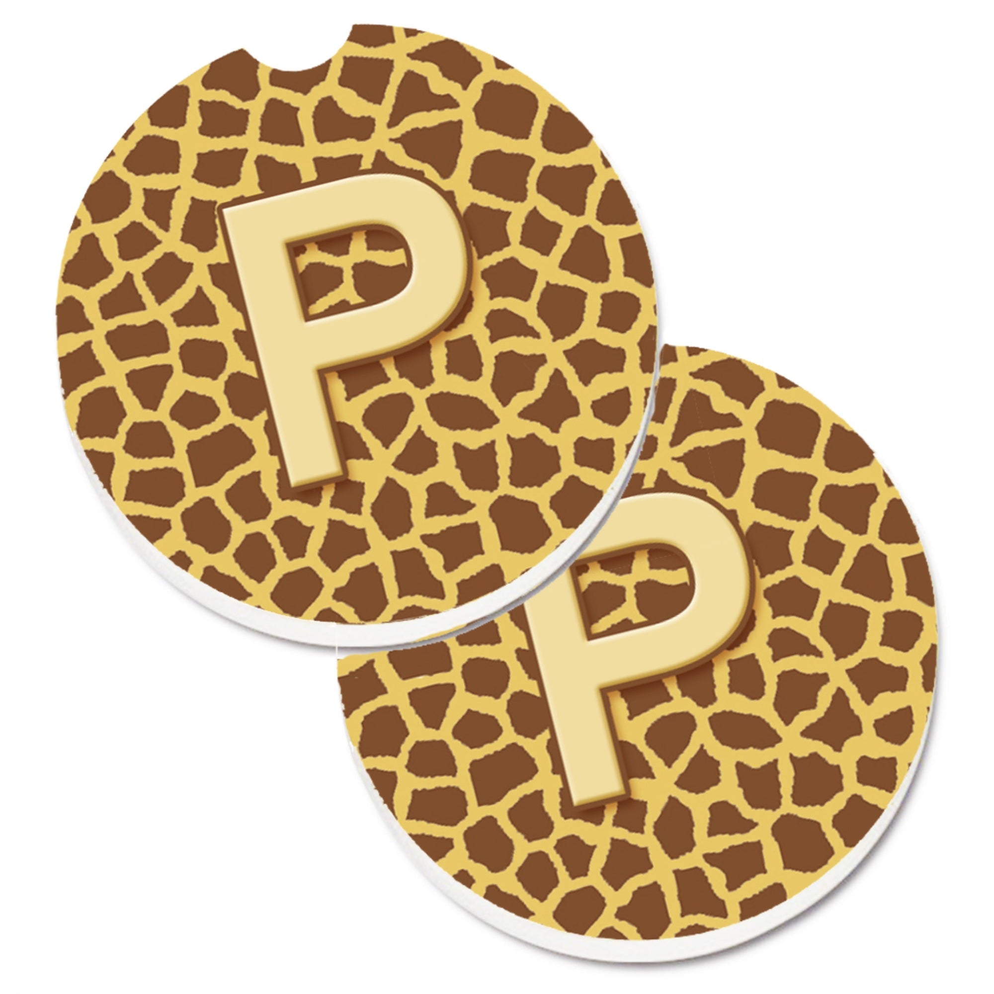 'Caroline'S Treasures Monogram Initial P Giraffe Set Of 2 Cup Holder Car Coasters Cj1025-Pcarc, 2.56, Multicolor''