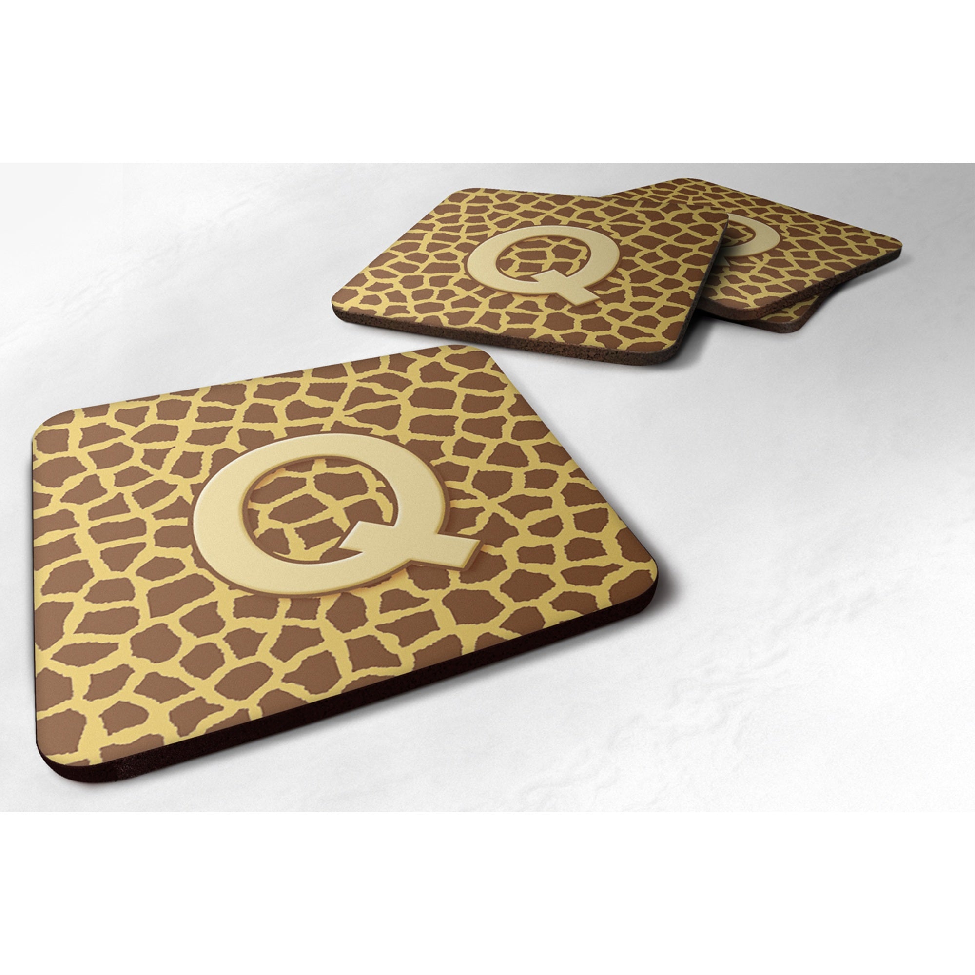 'Caroline'S Treasures Cj1025-Qfc Monogram-Giraffe Foam Coasters (Set Of 4), Initial Letter Q, 3.5'''' H X 3.5'''' W, Multicolor