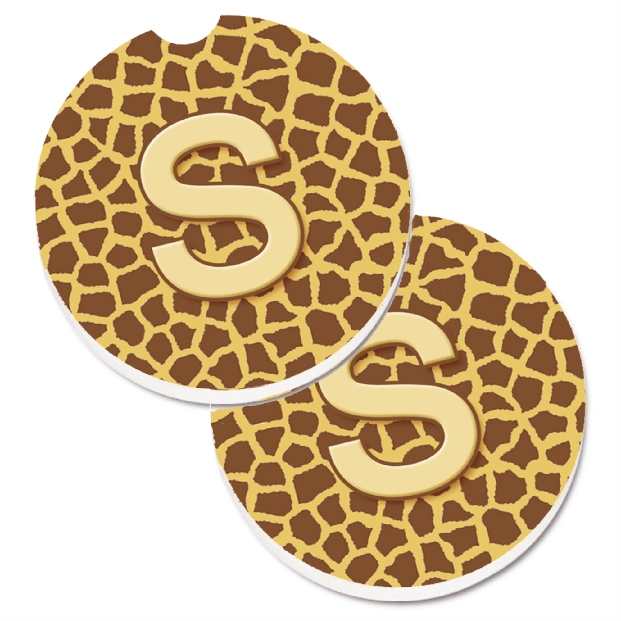 'Caroline'S Treasures Monogram Initial S Giraffe Set Of 2 Cup Holder Car Coasters Cj1025-Scarc, 2.56, Multicolor''
