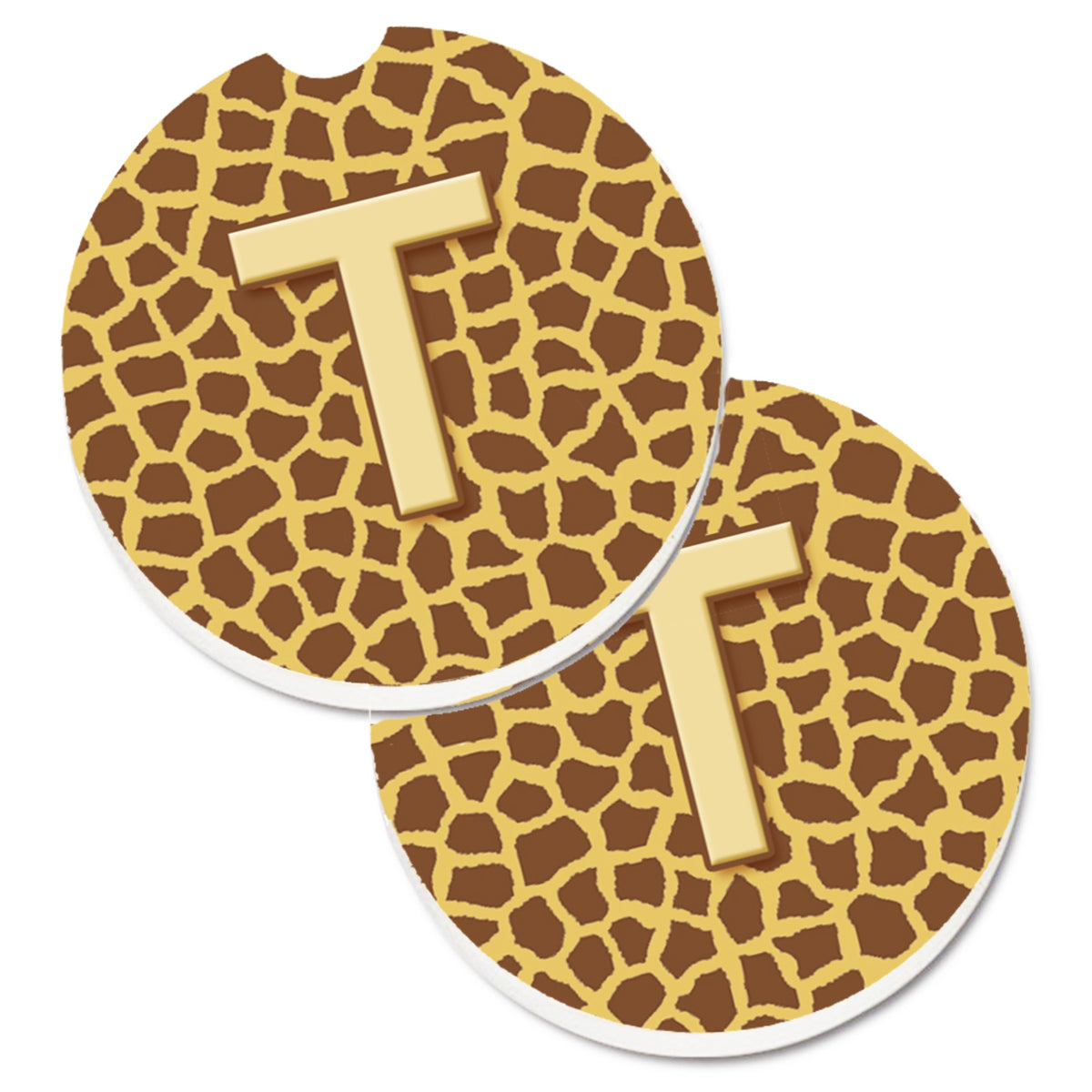 'Caroline'S Treasures Monogram Initial T Giraffe Set Of 2 Cup Holder Car Coasters Cj1025-Tcarc, 2.56, Multicolor''