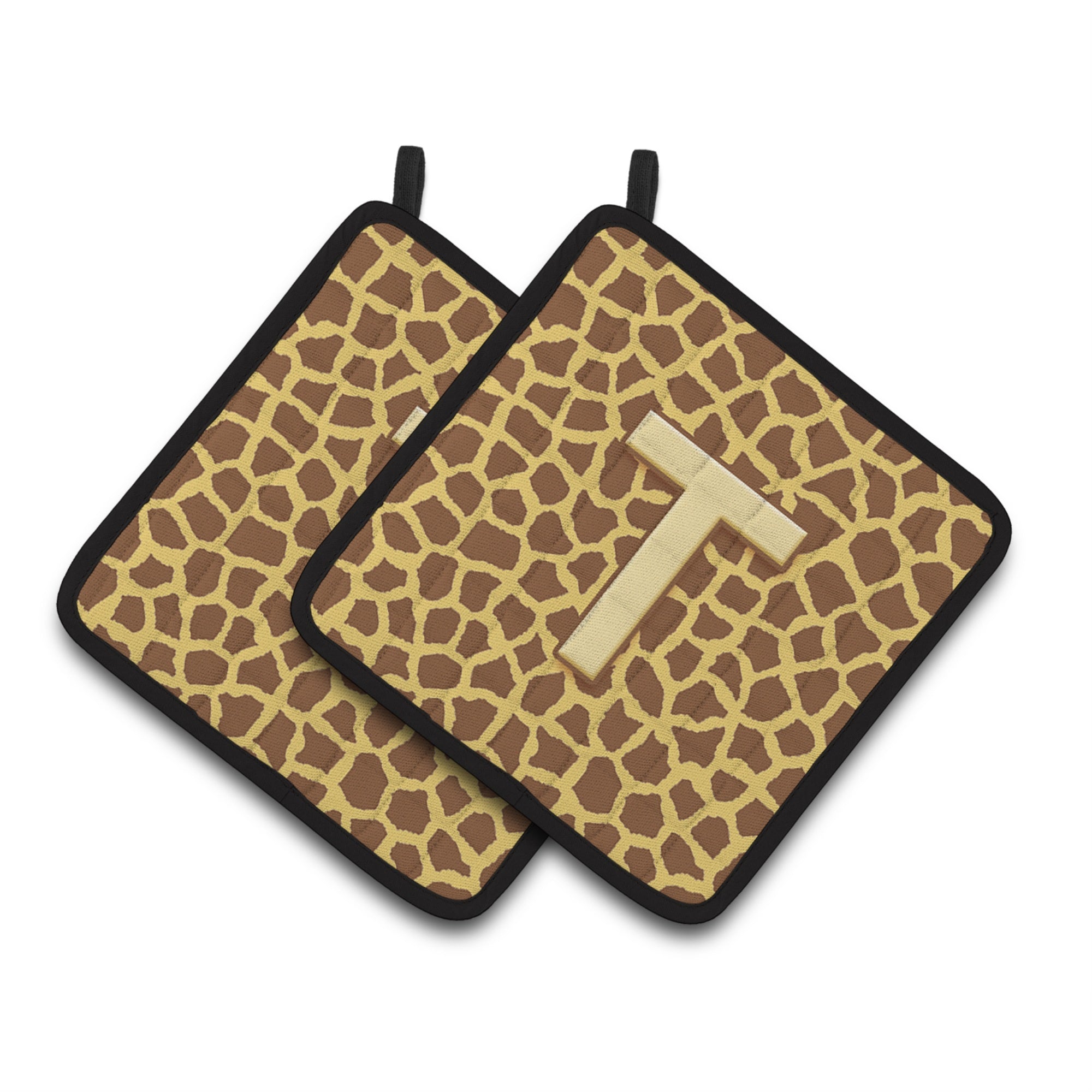 'Caroline'S Treasures Monogram Initial T Giraffe Pair Of Pot Holders Cj1025-Tpthd, 7.5Hx7.5W, Multicolor''