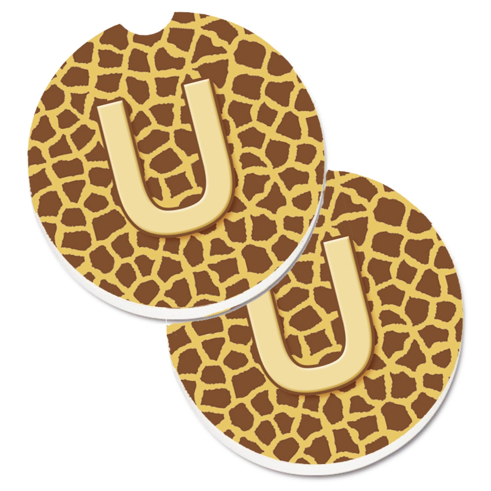 'Caroline'S Treasures Monogram Initial U Giraffe Set Of 2 Cup Holder Car Coasters Cj1025-Ucarc, 2.56, Multicolor''