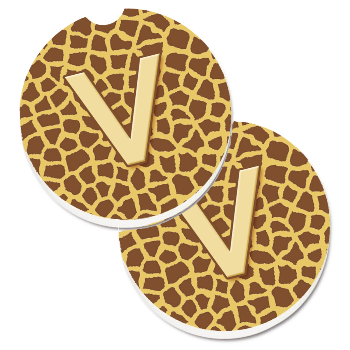 'Caroline'S Treasures Monogram Initial V Giraffe Set Of 2 Cup Holder Car Coasters Cj1025-Vcarc, 2.56, Multicolor''