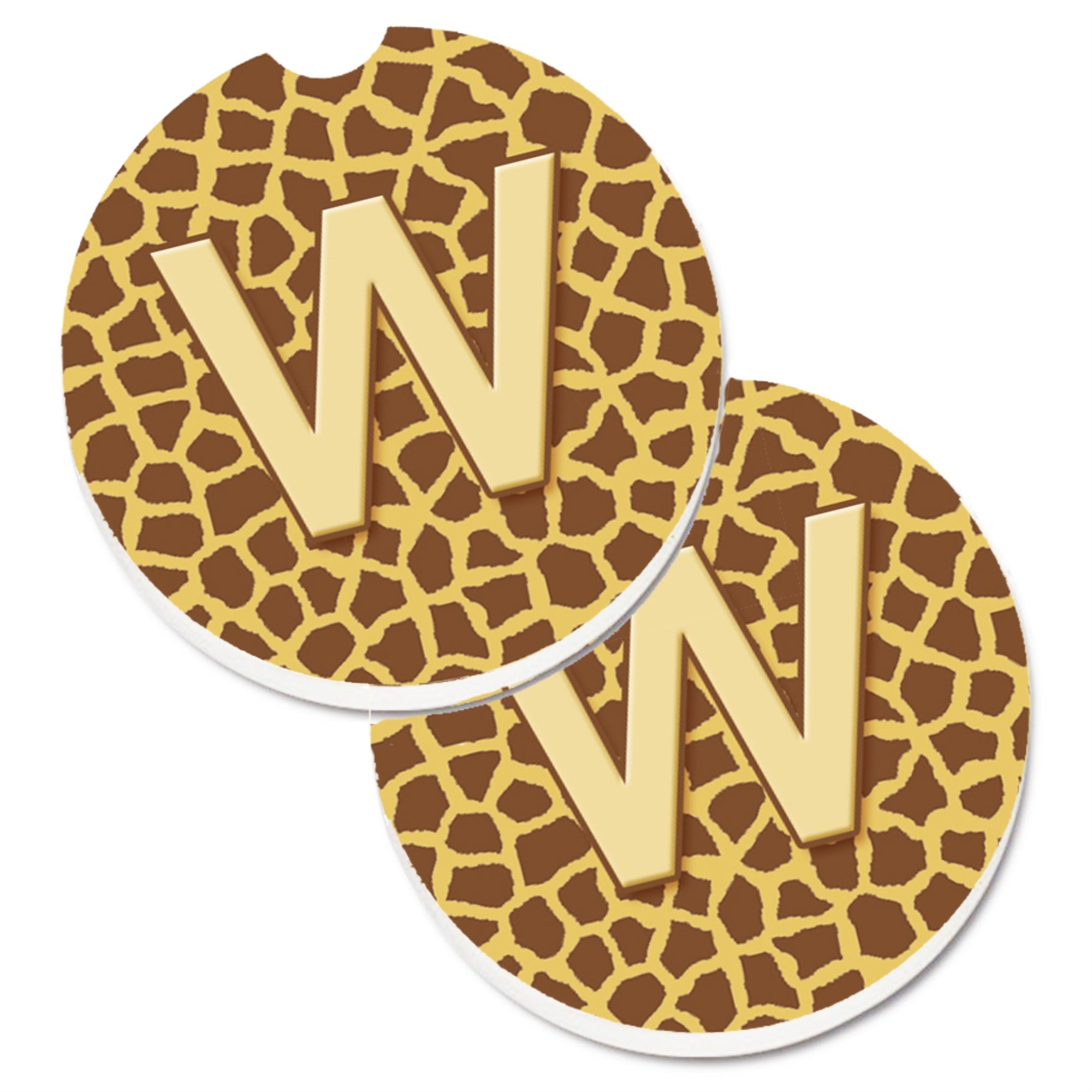 'Caroline'S Treasures Monogram Initial Wgiraffe Set Of 2 Cup Holder Car Coasters Cj1025-Wcarc, 2.56, Multicolor''