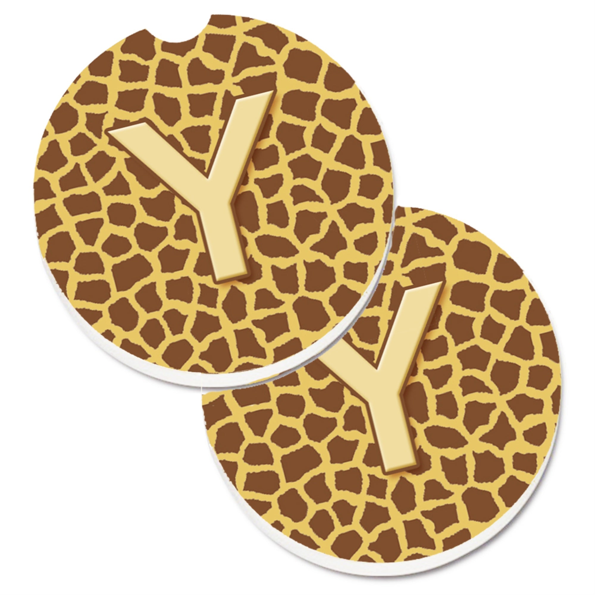 'Caroline'S Treasures Monogram Initial Y Giraffe Set Of 2 Cup Holder Car Coasters Cj1025-Ycarc, 2.56, Multicolor''